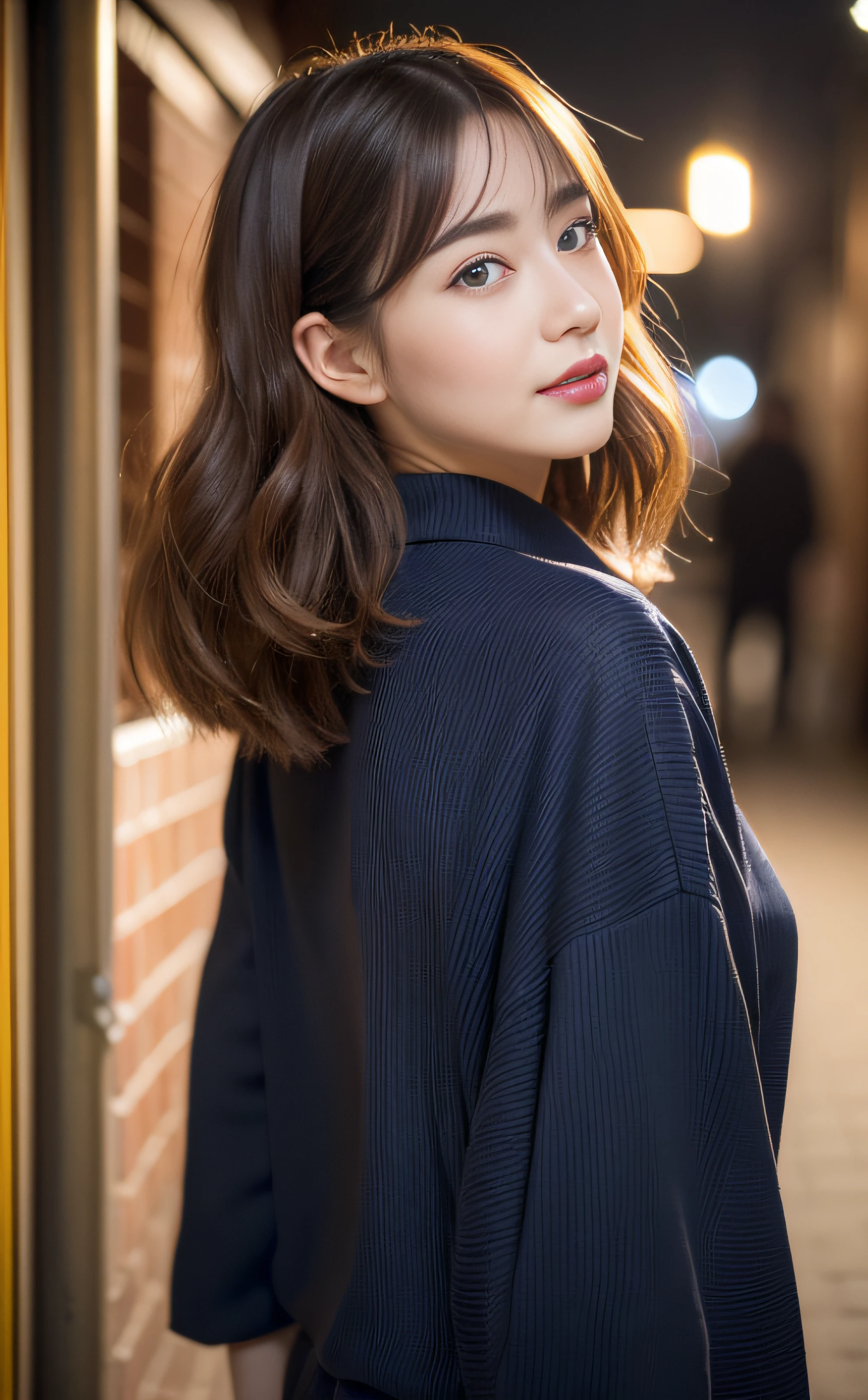 ((top-quality、8K、masuter piece:1.3))、Cinematic tones、Wide View、PM7:00、24-year-old beauty in yukata:1.20、Alley lined with lanterns、(Highlight Haircuts)、(((Back lighting)))、Influencer、Bustling street、full body Esbian、1人、Hungarian、bule、shinny detailed skin、hyperdetailed face、A detailed eye、二重まぶた、full body Esbian、Brown hair、