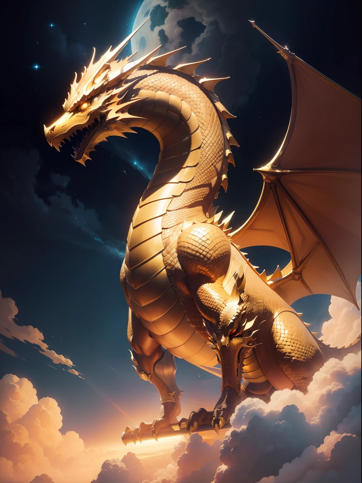Gold dragon on the sky