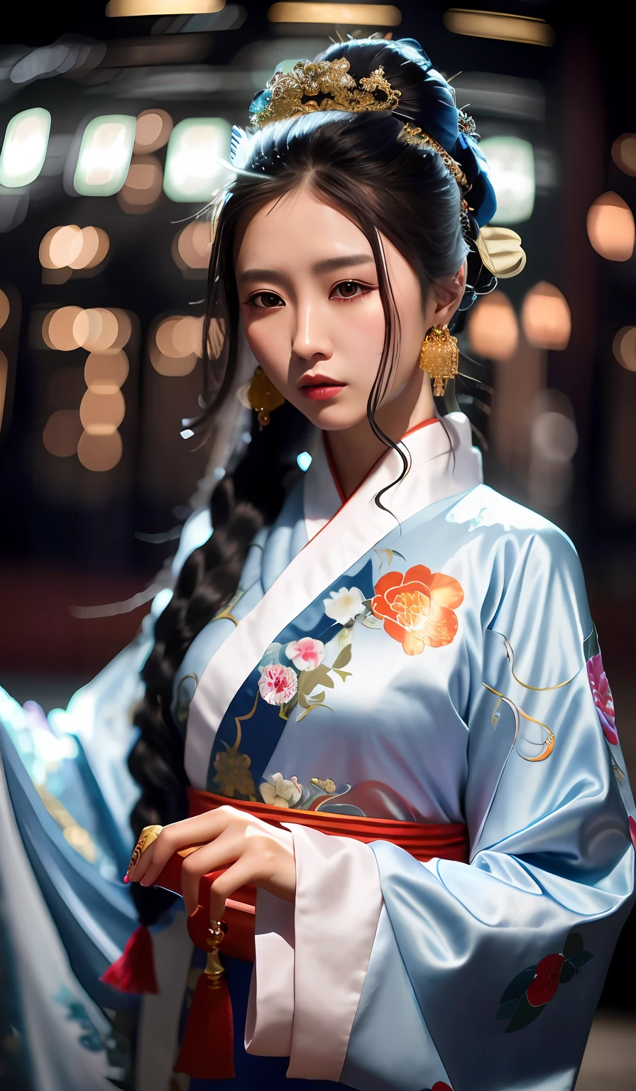 Asian woman in blue and inside kimono, Palace ， A girl in Hanfu, Hanfu, Black Hanfu, Wearing ancient Chinese clothes, Chinese traditional, Chinese costume, with acient chinese clothes, Chinese style, Chinese girl, Traditional Chinese clothing, gorgeous chinese models, Chinese dress, Traditional beauty, Chinese woman, Portrait shooting, Beautiful oriental woman，Let her be naked，exposing her chest