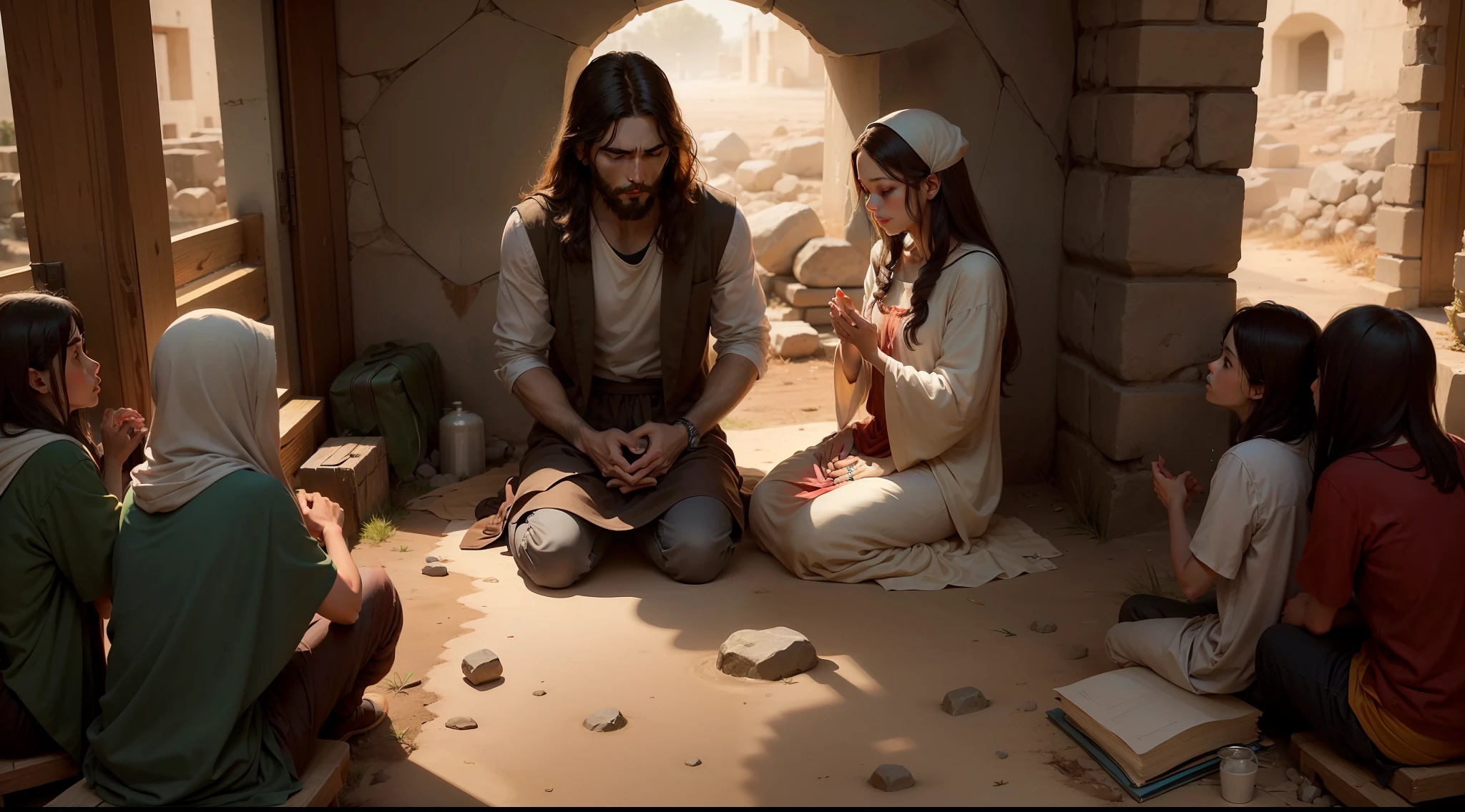 An image of Jesus sharing a parable or teaching that emphasizes the importance of compassion and empathy.