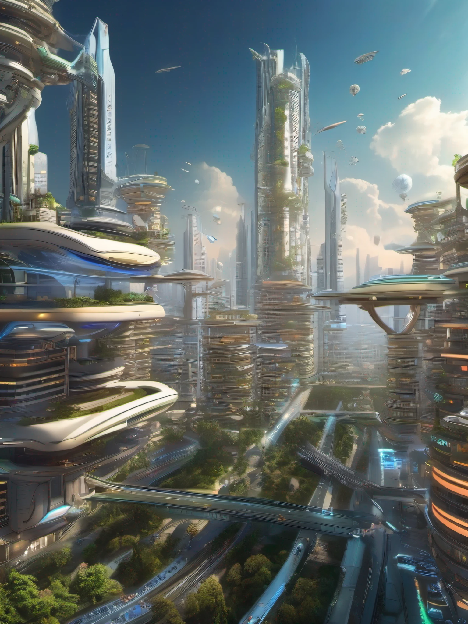 Future city suspended in the air,Many flying cars fly around,城市,fanciful,extremy detailed,realistic raytraicing,Epic composition,(Complicated details),(Complex design,Hyper-detailing:1.2),art stations, (tmasterpiece,best qualtiy),hyper HD,32K --v 6