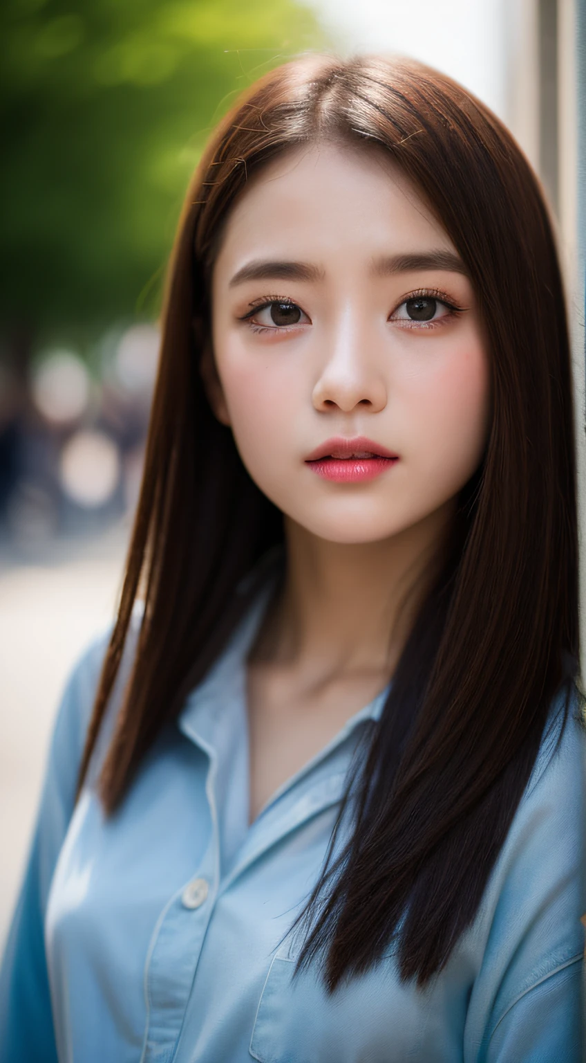 masterpiece, top-quality, Raw foto, Photorealsitic、full body Esbian、 beautiful a girl, cute little, shorth hair, depth of fields, hight resolution, ultra-detailliert, finely detail, ighly detailed, extremely detailed eye and face, Sharp pupils, Realistic pupils, foco nítido, Cinematic lighting、small tits、In the street、Casual wear