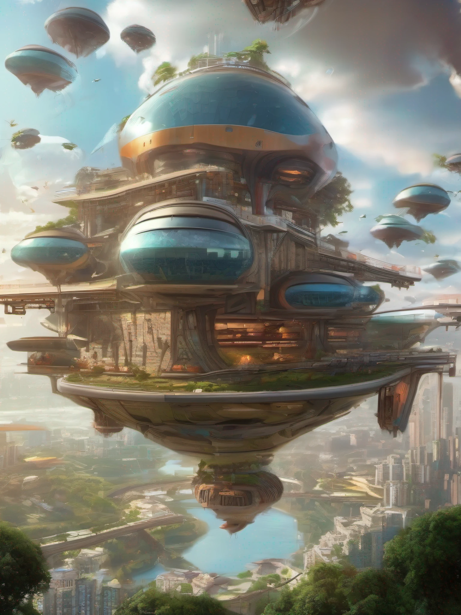The city of the future suspended in the air,Many flying cars fly around,城市,fanciful,extremy detailed,realistic raytraicing,Epic composition,(Complicated details),(Complex design,Hyper-detailing:1.2),art stations, (tmasterpiece,best qualtiy),hyper HD,32K --v 6
