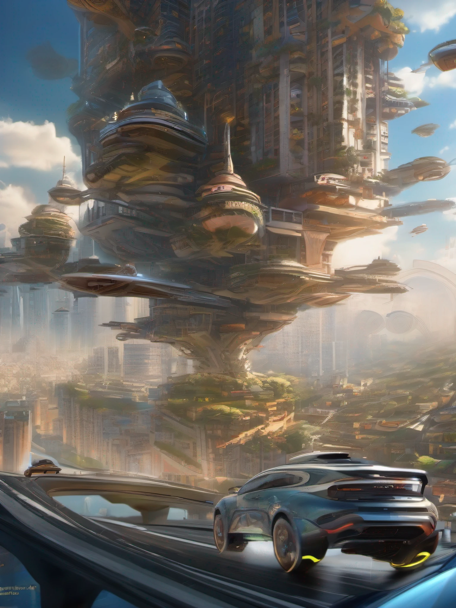 The city of the future suspended in the air,Many flying cars fly around,城市,fanciful,extremy detailed,realistic raytraicing,Epic composition,(Complicated details),(Complex design,Hyper-detailing:1.2),art stations, (tmasterpiece,best qualtiy),hyper HD,32K --v 6