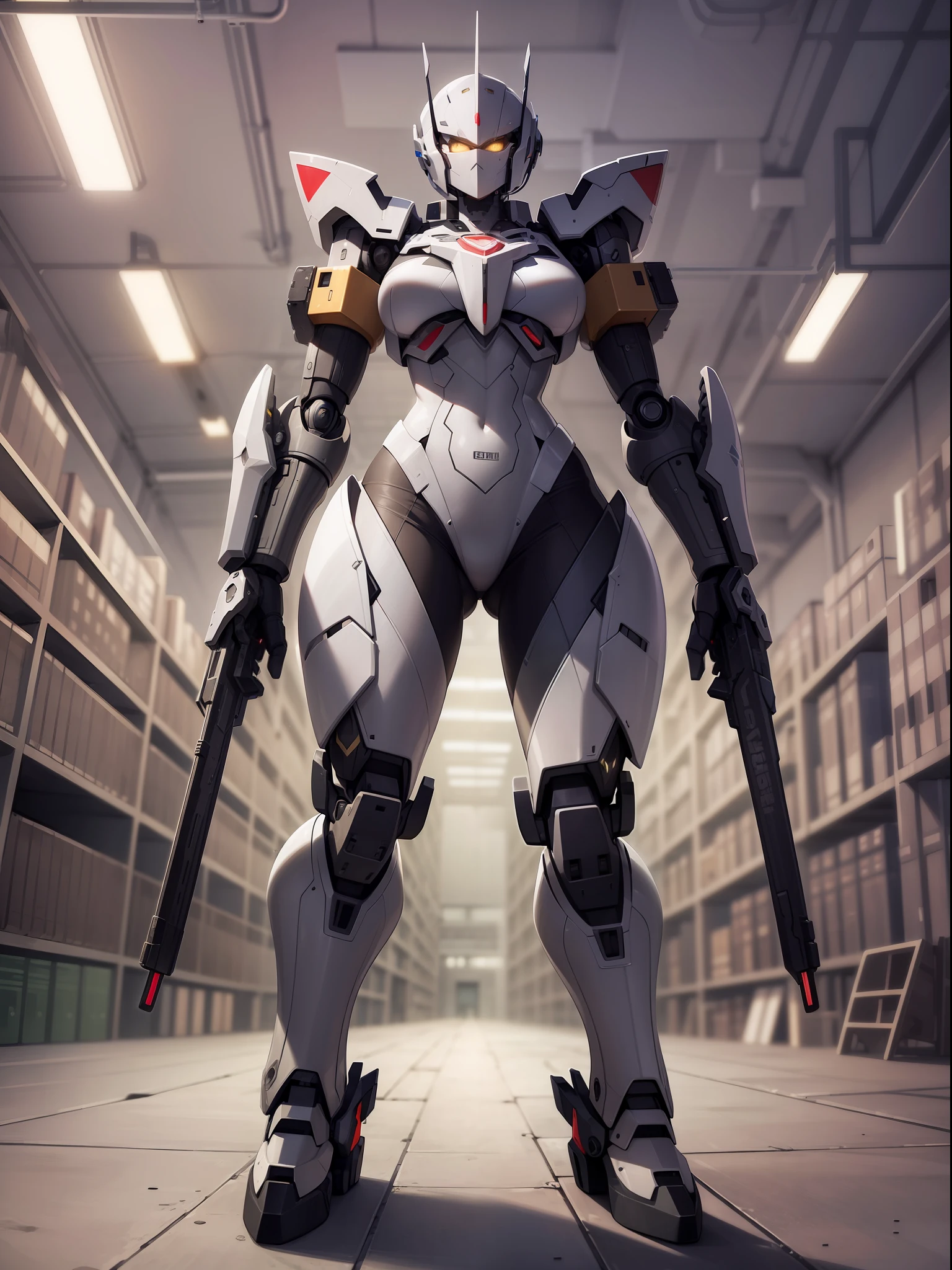 ((masterpiece, best quality)),illustration,ultra detailed 8k,photorealistic,sharp focus,highly detailed,professional lighting,colorful details,iridescent colors BREAK extreme long shot of a factory,large mechanical robot construction,microchip,computer,glowing,intricate details,shitu-mecha,1girl is standing in front of the audience,Navel