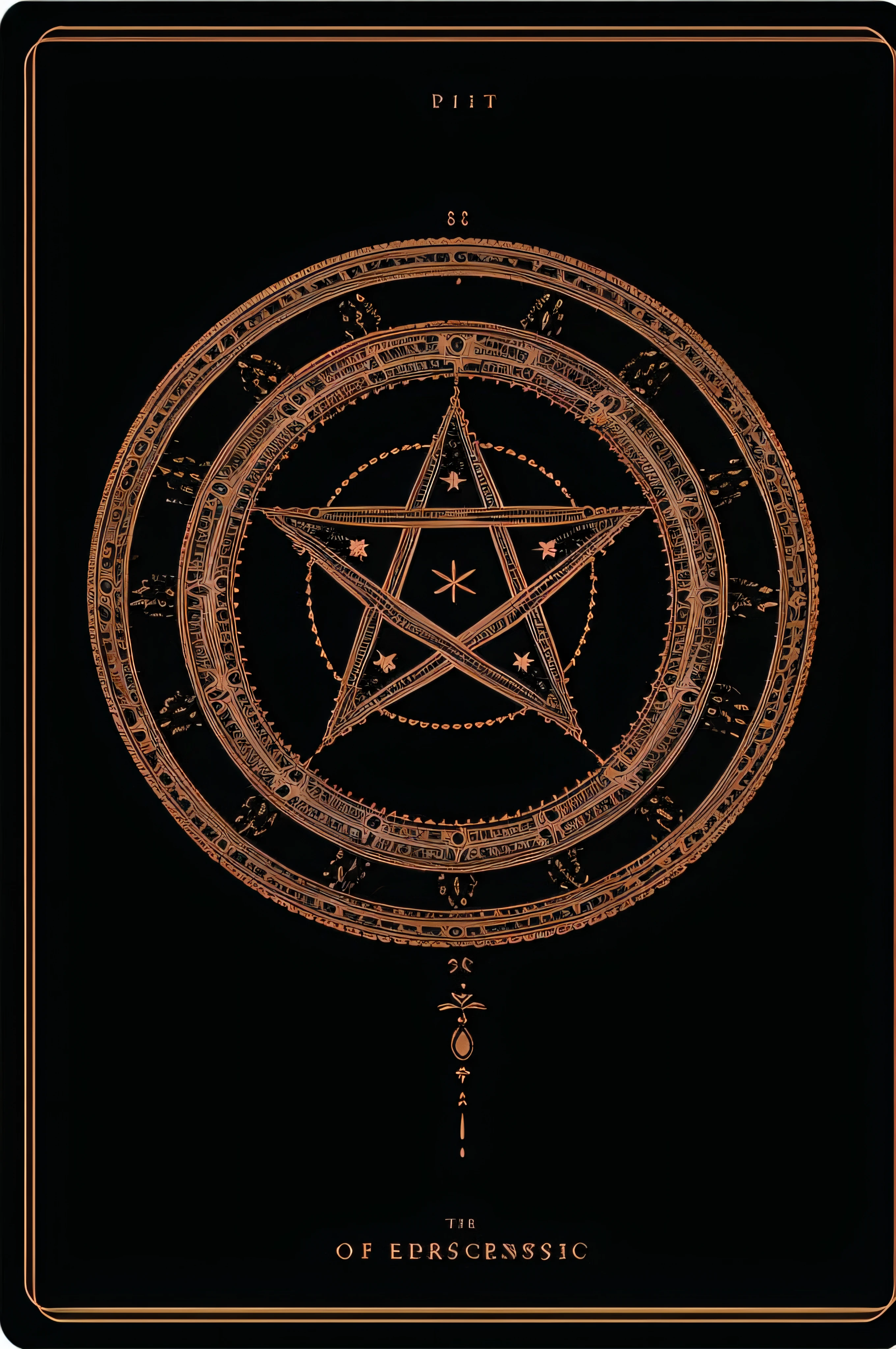 masterpiece, melhor qualidade, magic circle with a five-pointed star in the center, simetria, right proportions, horoscope, estrela (sinal), Tarot cards, fundo escuro, zodiacStyle, Fibonacci fractal, geometric design