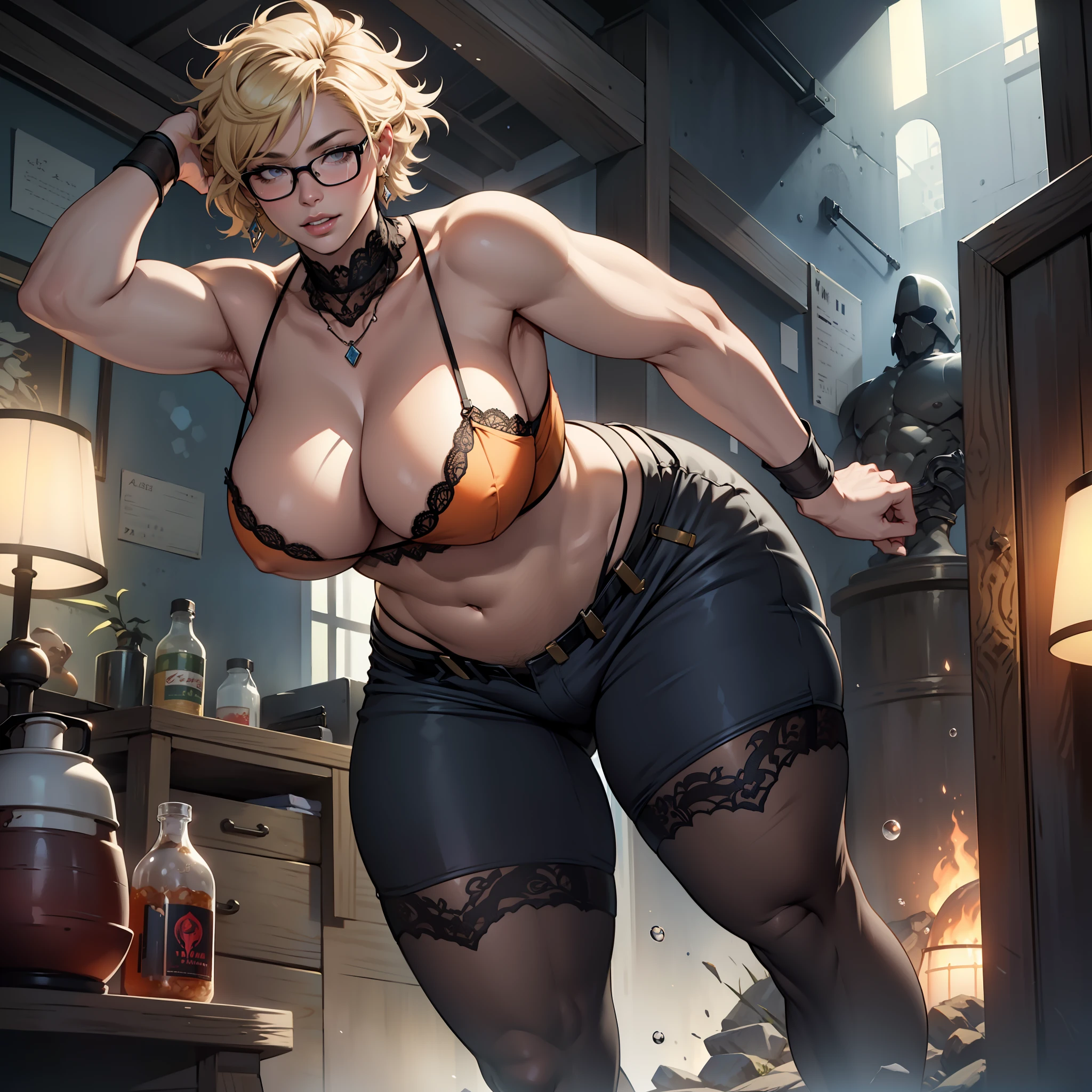 独奏,(:1.3),thick thight,upper legs,Wide buttock,dent in the skin,short detailed hair,Blonde curly hair,erected ,office room,ssmile,Love glasses ,Leaning in ,dungeon,Vaginal exposure ,omao,pubes,cheerfulness,(Lace lingerie big breasts:1.2),cparted lips,plumw,exposed midriff,protruding areolas,gigantic cleavage breasts,4K,realistic humid skin,Armpits,Large curved hips,very big tongue out,Fleshy figure,with perfect legs,Hypertrophic,protruding areolas,Hypertrophic,crouched,a dark tanned skin,Bronzed skin,detailed lips,bubble butt,Breasts are larger than the torso,Crazy swollen breasts,otherworld background,Koreainsta Goddess,Realistic fantasy rendering,Forced hair,photorealistic anime girl rendering,Faraway view,(full-body portraits:1.4),(:1.5),(Exaggerated body proportions),(Nine-headed body),Wearing delicate earrings,chest exposed from armor,a plump buttocks,slender leg,Thick thighs,(Wear red transparent pantyhose), camel-toe,rendering by octane, (Unbeatable masterpiece, ultra realistic 8k cg, dramatics, Ray traching, hdr:1.2), (best qualtiy), fanciful, atmospurate, extremely detaile, iintricate, Hyper-detailing, glaring lights, (mirror lighting: 1.4), (photorealiscic face: 1.2), (dent in the skin: 1.3), (1 rapariga: 1.4)