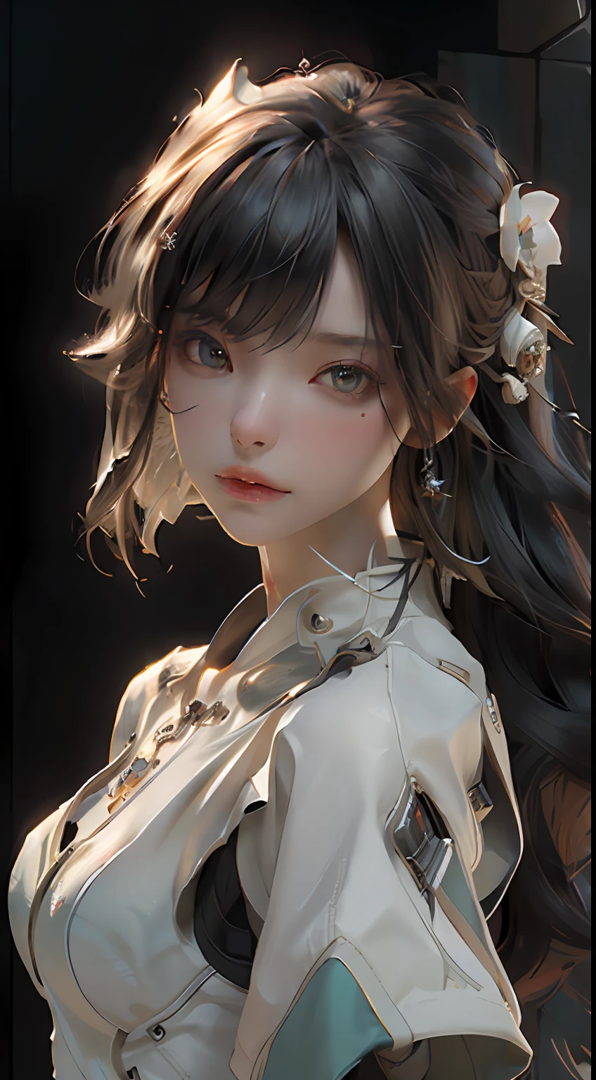 ((Best quality)), ((masterpiece)), (detailed:1.4), 3D, an image of a beautiful cyberpunk female,HDR (High Dynamic Range),Ray Tracing,NVIDIA RTX,Super-Resolution,Unreal 5,Subsurface scattering,PBR Texturing,Post-processing,Anisotropic Filtering,Depth-of-field,Maximum clarity and sharpness,Multi-layered textures,Albedo and Specular maps,Surface shading,Accurate simulation of light-material interaction,Perfect proportions,Octane Render,Two-tone lighting,Wide aperture,Low ISO,White balance,Rule of thirds,8K RAW,