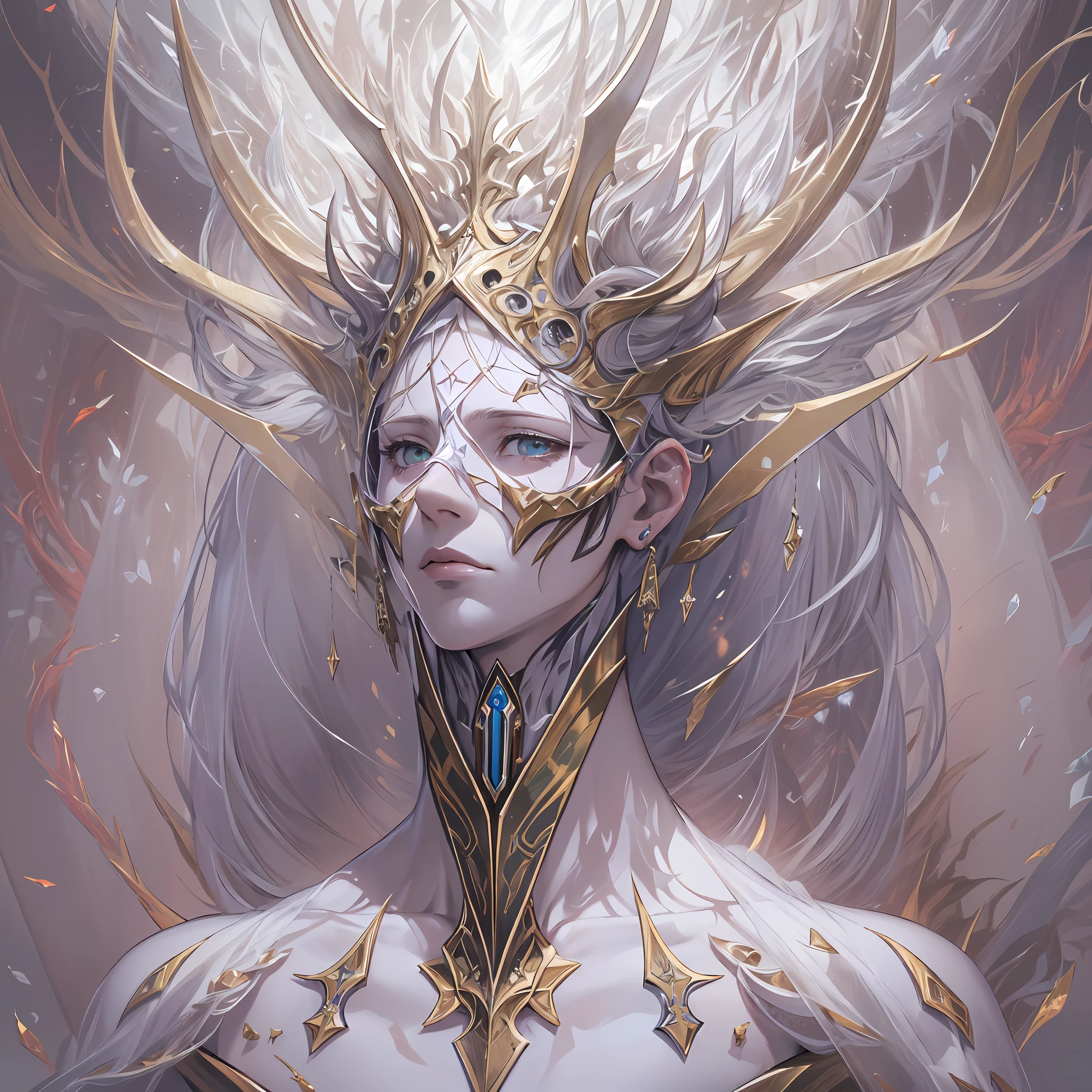 (absurdres, highres, ultra detailed),(Masterpiece, best quality:1.2),1man,clear skin, transparent body,(Ultrakill),((Minos prime:1.5)), superior being , absolutely stunning art, extremely detailed, white crown, faceless