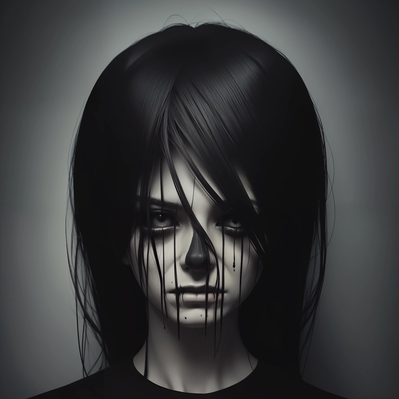 painting of a man with a black shirt and a black shirt with a black shirt on, scary art, a disembodied head screaming, screaming. not realistic, scary picture, scary portrait, horror surreal art, uncanny creepy liminal space, creepy art, dark schizophrenia portrait, horror concept art, surreal dark art, horror symmetrical face, dark surreal art