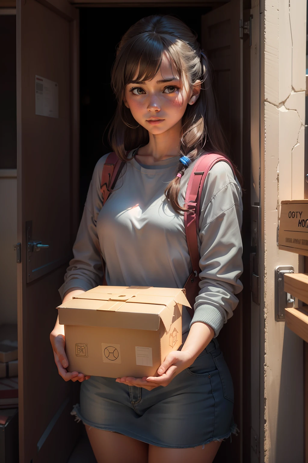 A girl going to her mom with hold a glowing box.
