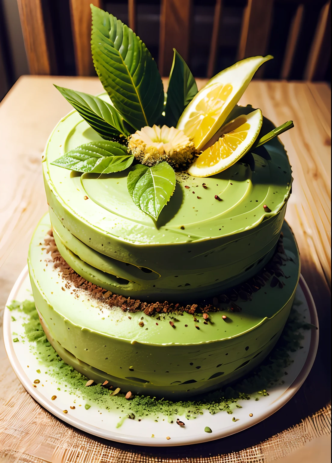 delicious matcha cake, photorealistic, yummy