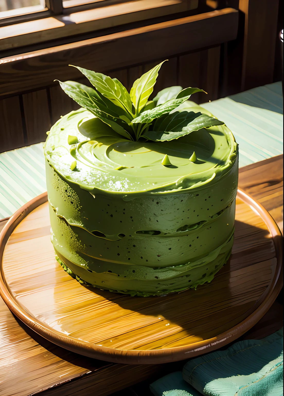 delicious matcha cake, photorealistic, yummy