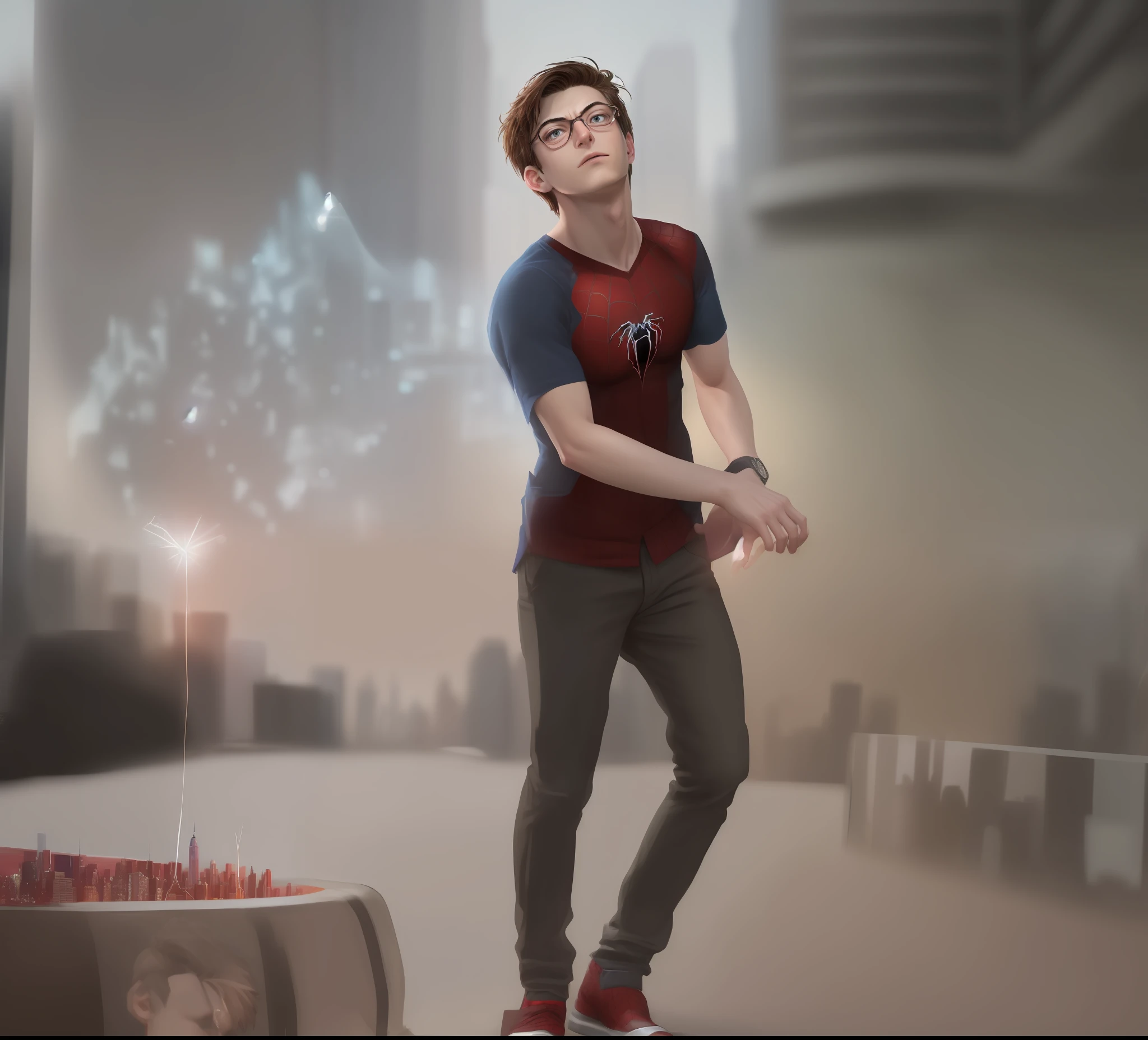 Boy become Peter parker, handsome look, in New York