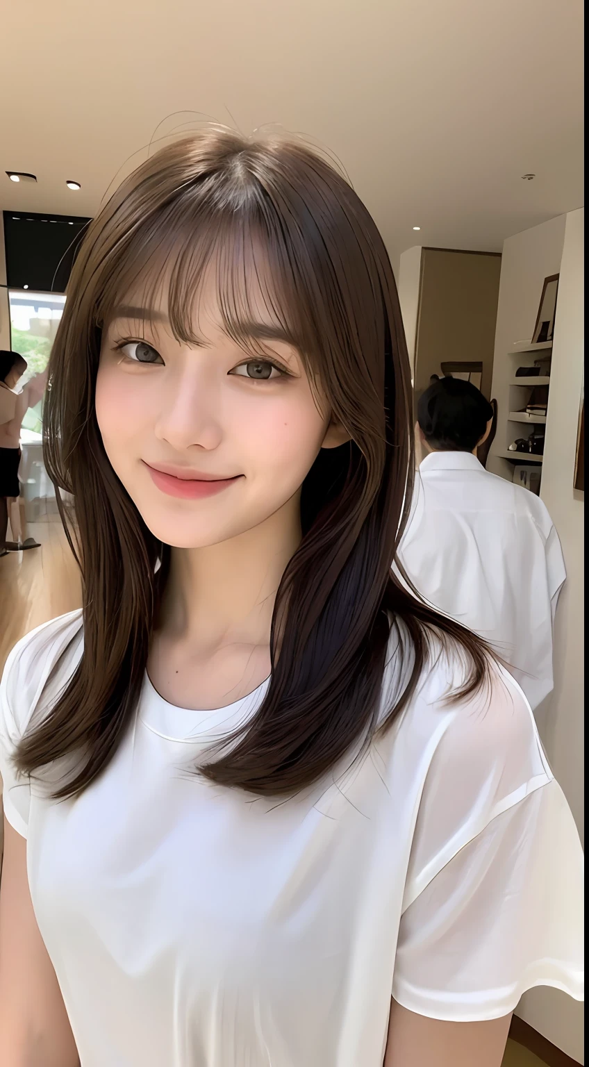 (8K、Raw photography、top-quality、masuter piece:1.2)、ultra-detailliert、ultra res、(realisitic、rialistic photo:1.37)、portlate、high-definition RAW color photography、Professional Photography、highly detailed and beautiful、ighly detailed、8K Picture Wallpaper、amazing detailed、huge filesize、Official art、Highly detailed CG Unity 8K wallpapers、highly detailed beautiful girl、extra detailed face、extremely detailed eye、highlydetailed skin、extremely detailed fingers、highly detailed nose、very detailed detailed mouth、Perfect Anatomy、highly detailed back ground、Highly detailed clothing、女の子 1 人、(18:1.2)、Teen、Cute little girl s、famous Japan idol、cute little、Realistic body、小柄、de pele branca、glistning skin、Slim body、Handsome body、brown haired、short constricted curly hair、(Blunt bangs:1.2)、A smile、kawaii、zora々Right、kawaii faces、Lifelike face、Delicat eyes、Sauce order、White T-shirt、skirt by the、耳Nipple Ring、Looking at the camera、cowboy shot、front facing、Standing、Contrapo, high street, public, 动态照明,No bangs、Center Part、Korean style