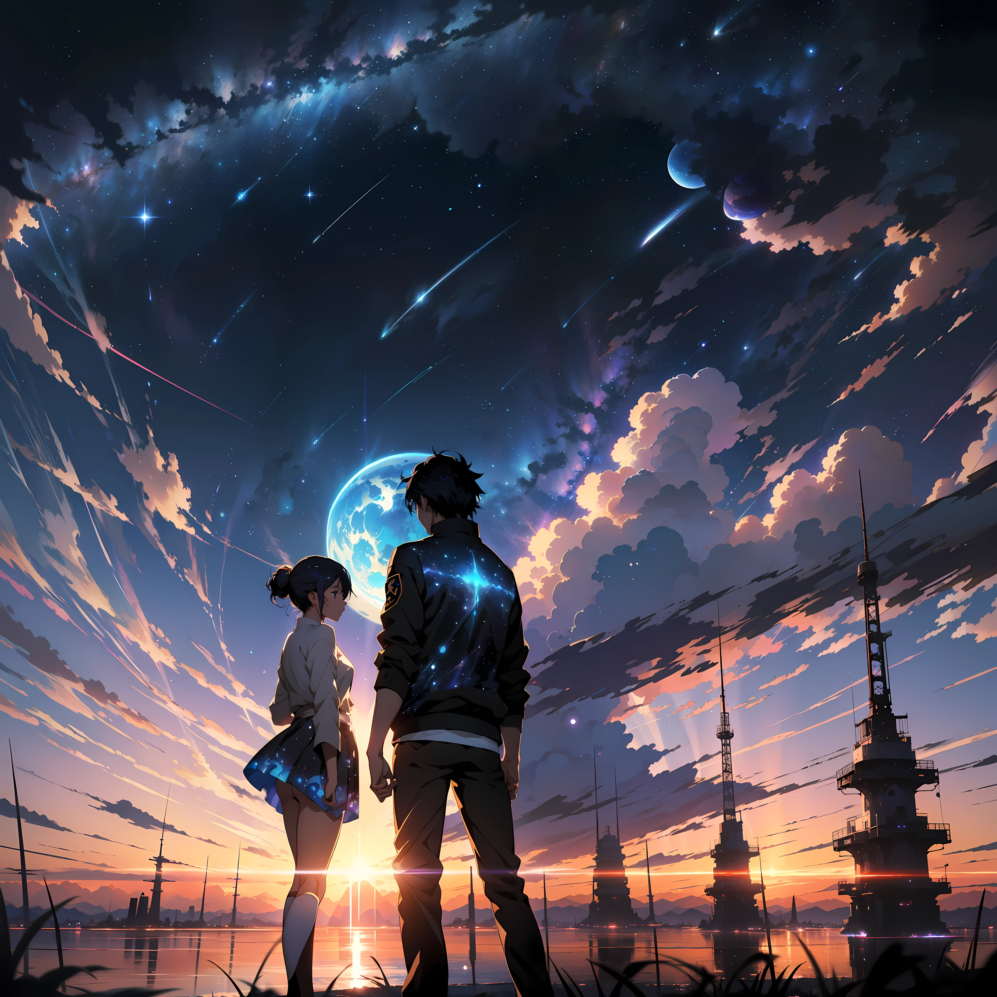 anime - style scene of a beautiful sky with a star and a planet, cosmic skies. by makoto shinkai, anime art wallpaper 4k, anime art wallpaper 4 k, anime art wallpaper 8 k, anime wallpaper 4k, anime wallpaper 4 k, 4k anime wallpaper, anime sky, amazing wallpaper, anime background, heaven planet in background, anime background art