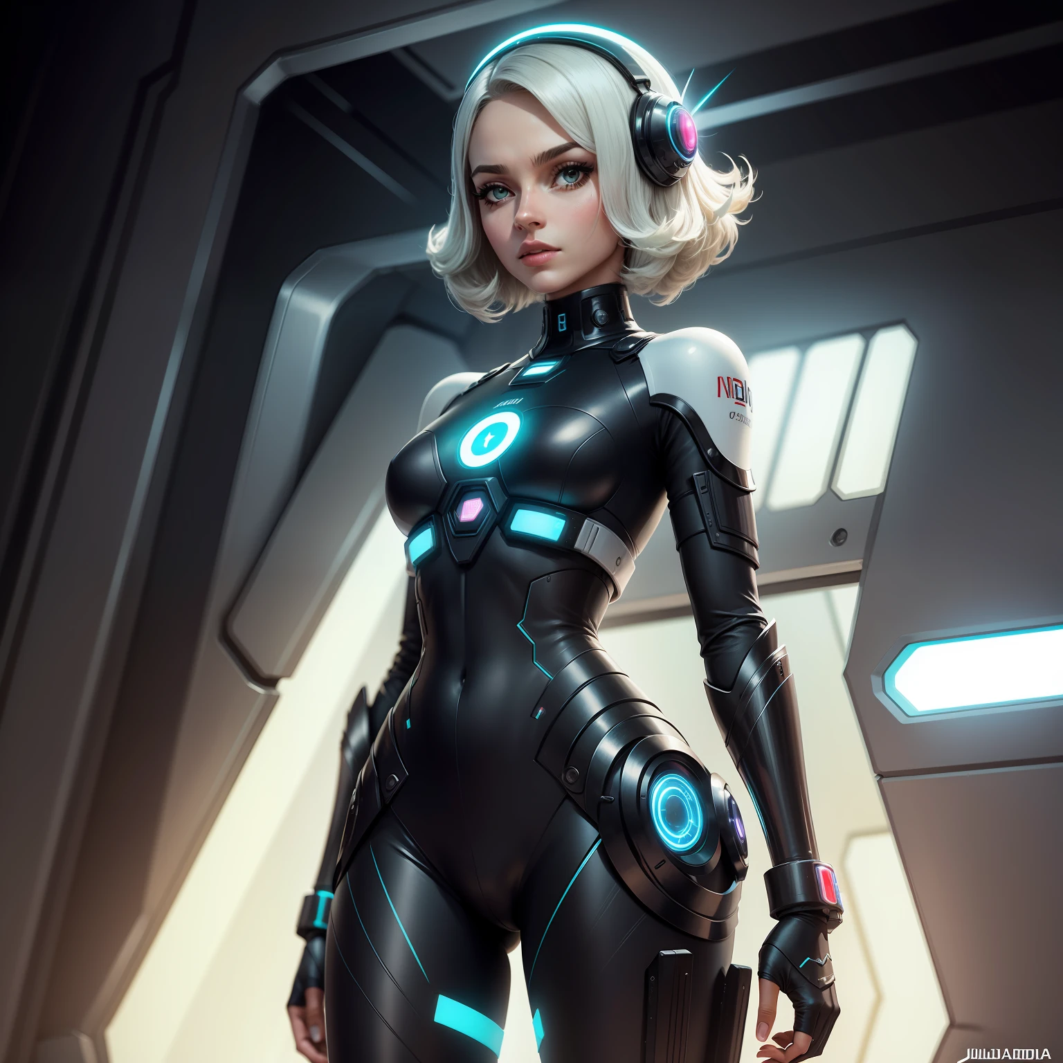 Uma ia com o nome de juliadroid futurista android humana feminina.