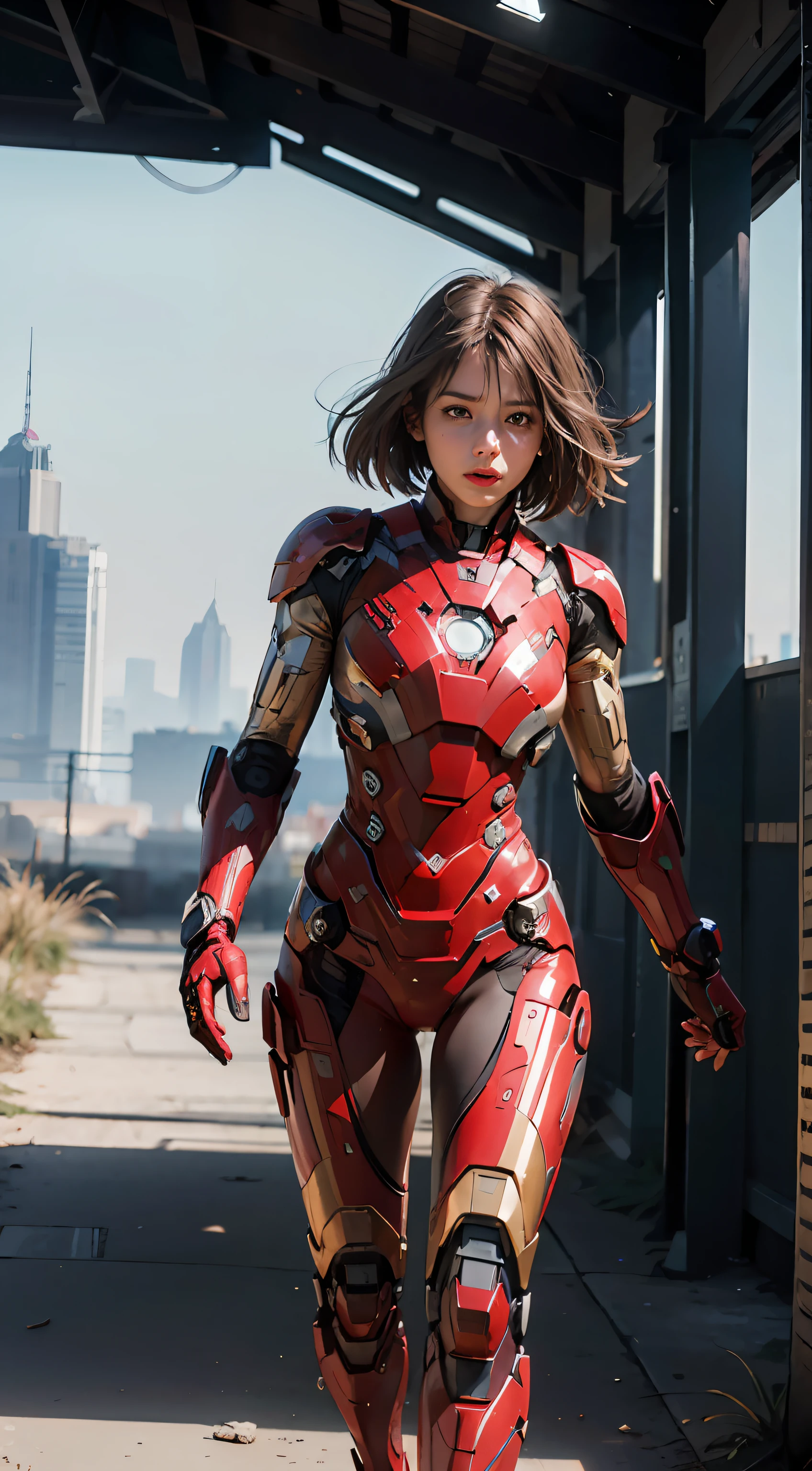 (1girl:1.3), solo,__body-parts__, official art, unity 8k wallpaper, ultra detailed, beautiful and aesthetic, beautiful, masterpiece, best quality, RAW, masterpiece, super fine photo,, best quality, super high Resolution, photorealistic, sunlight, full body portrait, stunningly beautiful,, dynamic pose, delicate face, vibrant eyes, (side view), she is wearing a futuristic Iron Man mech, red and gold, Highly detailed abandoned warehouse background, detailed face, detailed complex busy background, messy, gorgeous, milky, high detailed skin, realistic skin details, visible pores, sharp focus, volumetric fog, 8k uhd, dslr camera, High quality, film grain, fair skin, photorealism, lomography, sprawling metropolis in a futuristic dystopia, view from below, translucent