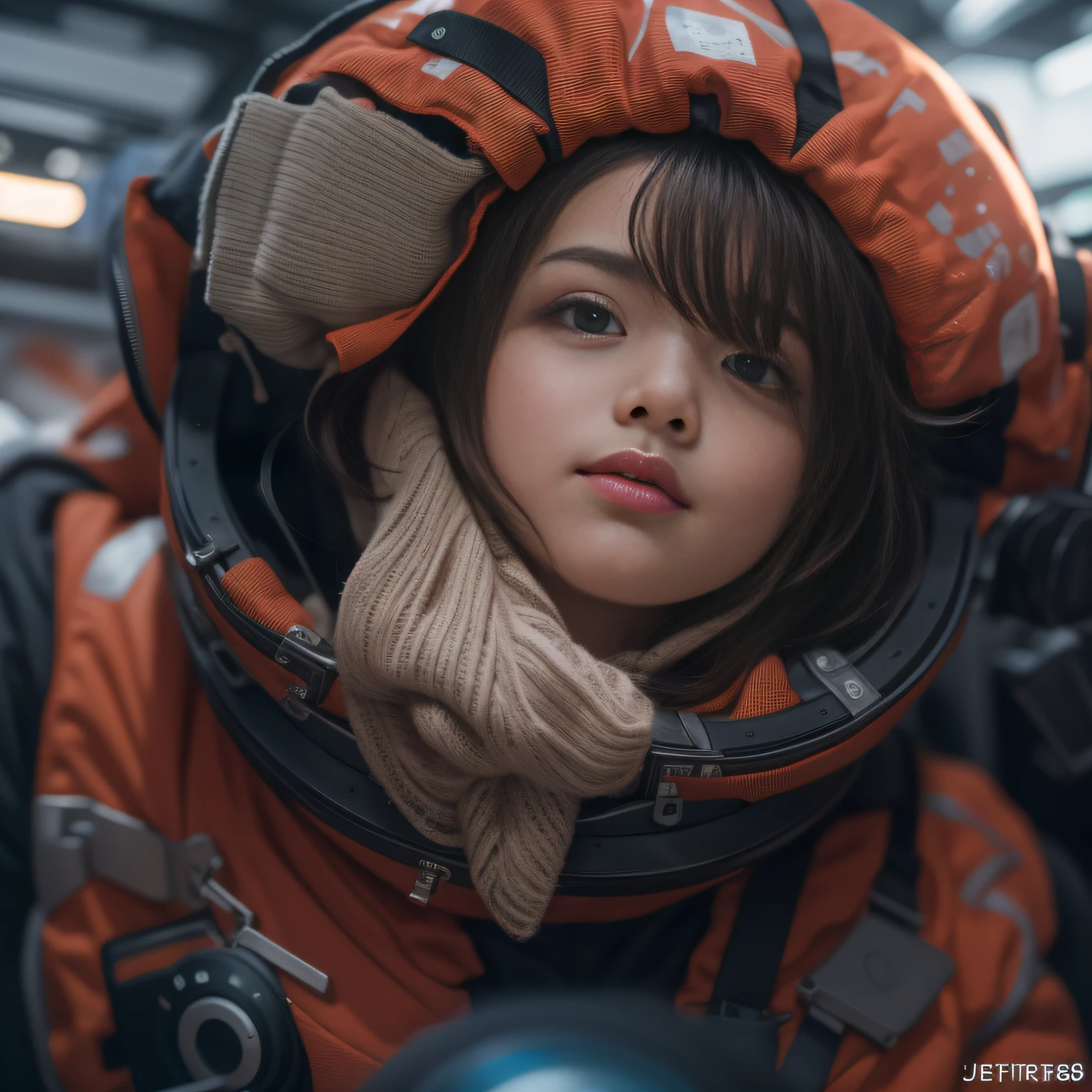 16k, RAW photo, Top quality，A half body，Lateral face，Look up at the perspective, Masterpiece（hyper HD）brunette color hair，outerspace， （realisticlying：1.4），Spacesuit， A high resolution， the detail， RAW photogr， Sharp Re， Nikon D850 Film Stock Photo by Jefferies Lee 4 Kodak Portra 400 Camera F1.6 shots, Rich colors, ultra-realistic vivid textures, Dramatic lighting, Unreal Engine Art Station Trend, cinestir 800，