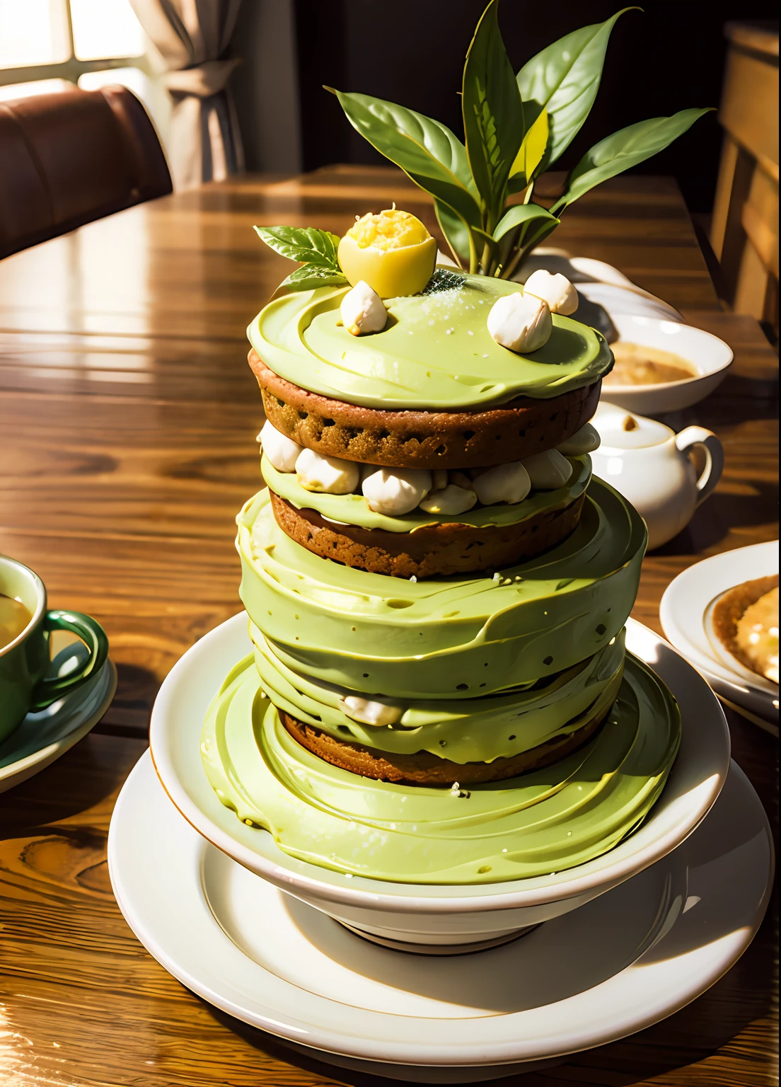 delicious matcha cake, photorealistic, yummy
