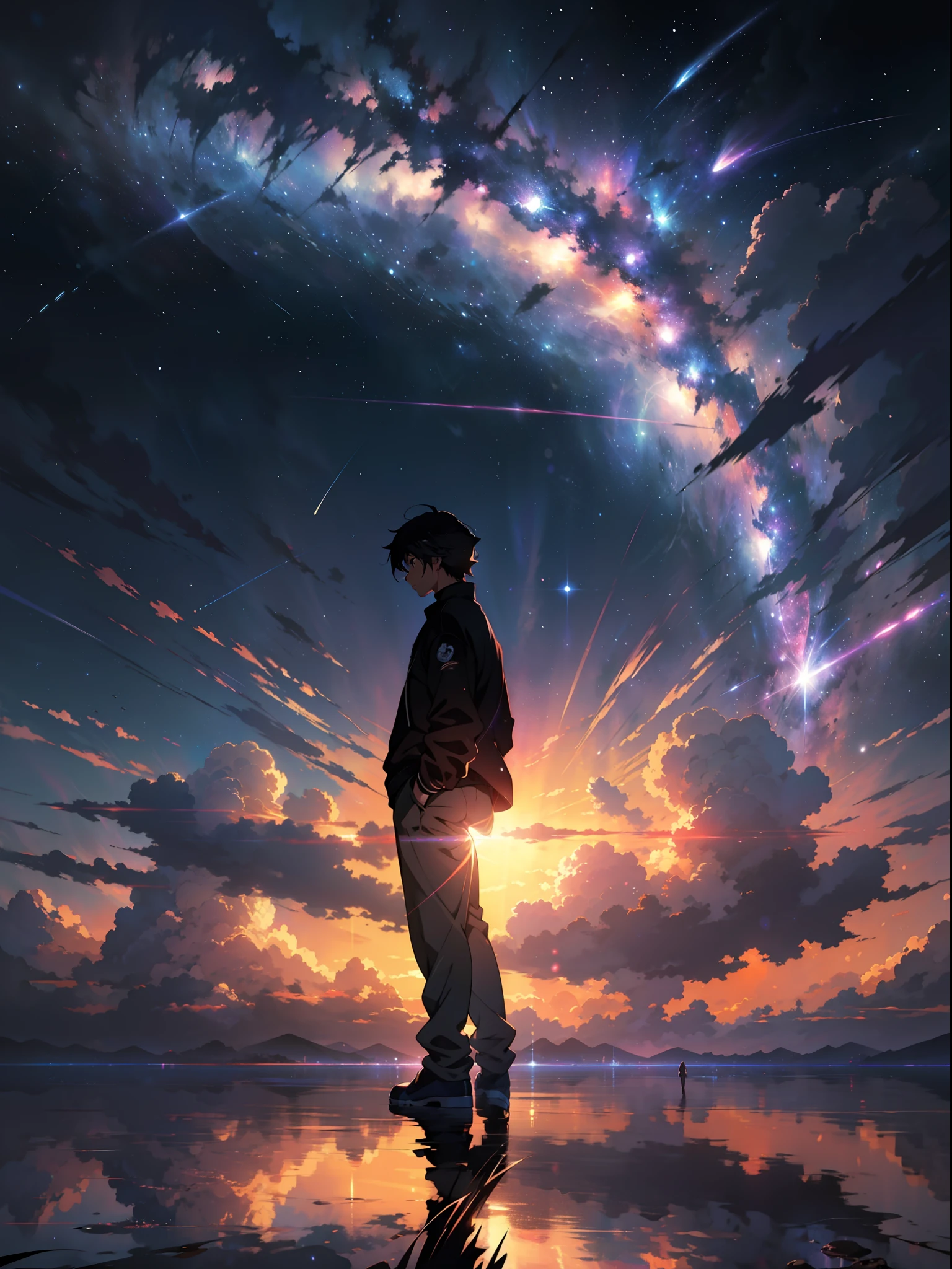 anime - style scene of a beautiful sky with a star and a planet, cosmic skies. by makoto shinkai, anime art wallpaper 4k, anime art wallpaper 4 k, anime art wallpaper 8 k, anime wallpaper 4k, anime wallpaper 4 k, 4k anime wallpaper, anime sky, amazing wallpaper, anime background, heaven planet in background, anime background art