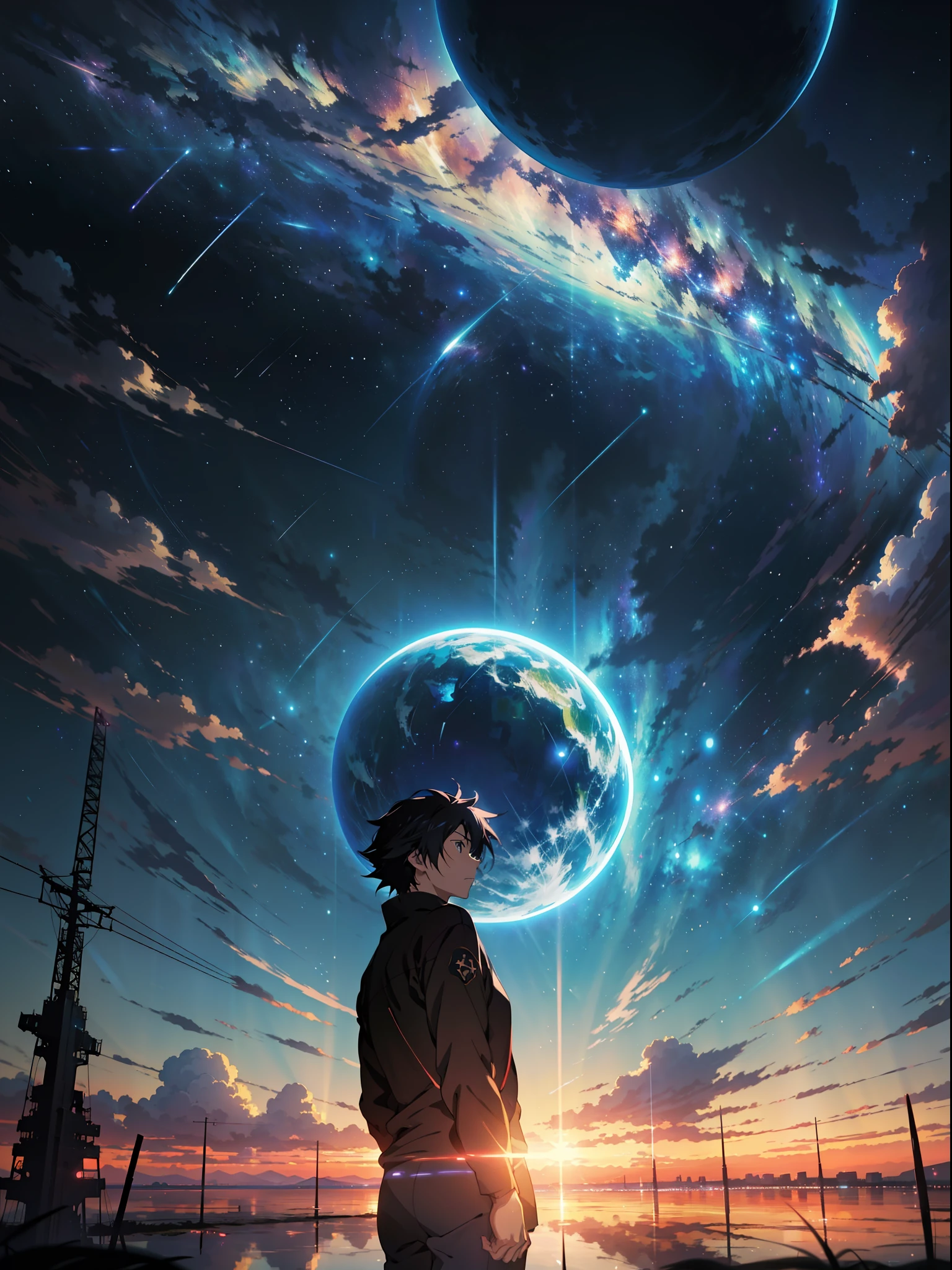 anime - style scene of a beautiful sky with a star and a planet, cosmic skies. by makoto shinkai, anime art wallpaper 4k, anime art wallpaper 4 k, anime art wallpaper 8 k, anime wallpaper 4k, anime wallpaper 4 k, 4k anime wallpaper, anime sky, amazing wallpaper, anime background, heaven planet in background, anime background art