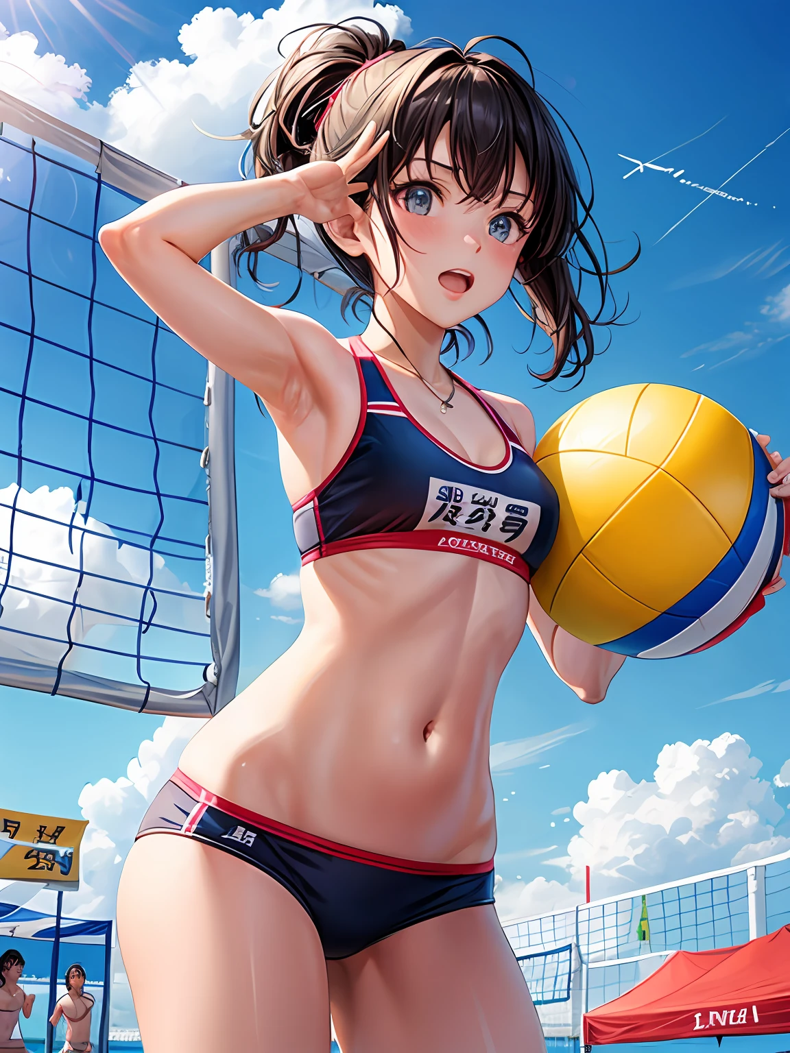 girl with、lighting like a movie、The bikini、beachvolley、Hit the spikes、beach volley ball、spring、leap、