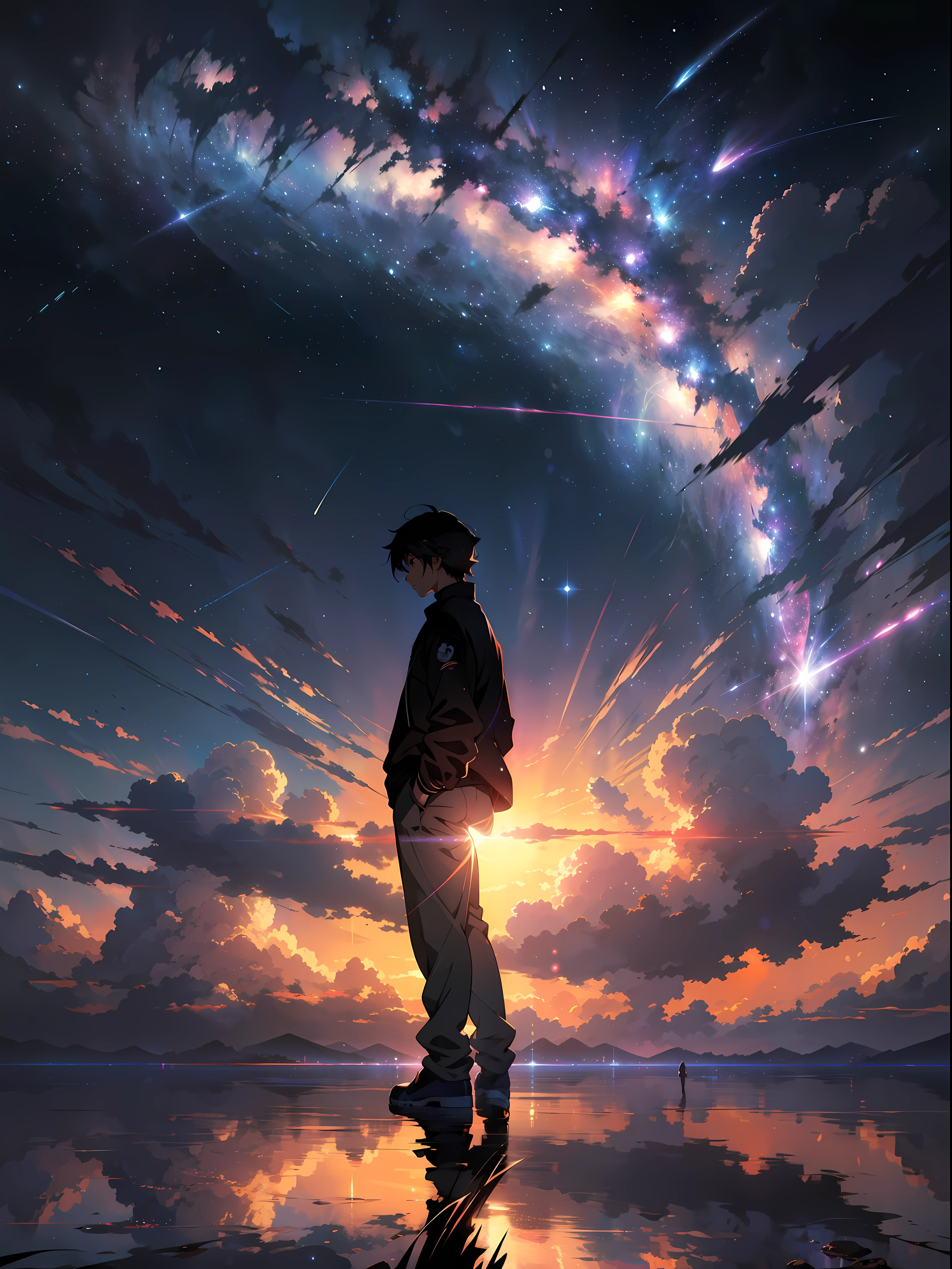 anime - style scene of a beautiful sky with a star and a planet, cosmic skies. by makoto shinkai, anime art wallpaper 4k, anime art wallpaper 4 k, anime art wallpaper 8 k, anime wallpaper 4k, anime wallpaper 4 k, 4k anime wallpaper, anime sky, amazing wallpaper, anime background, heaven planet in background, anime background art