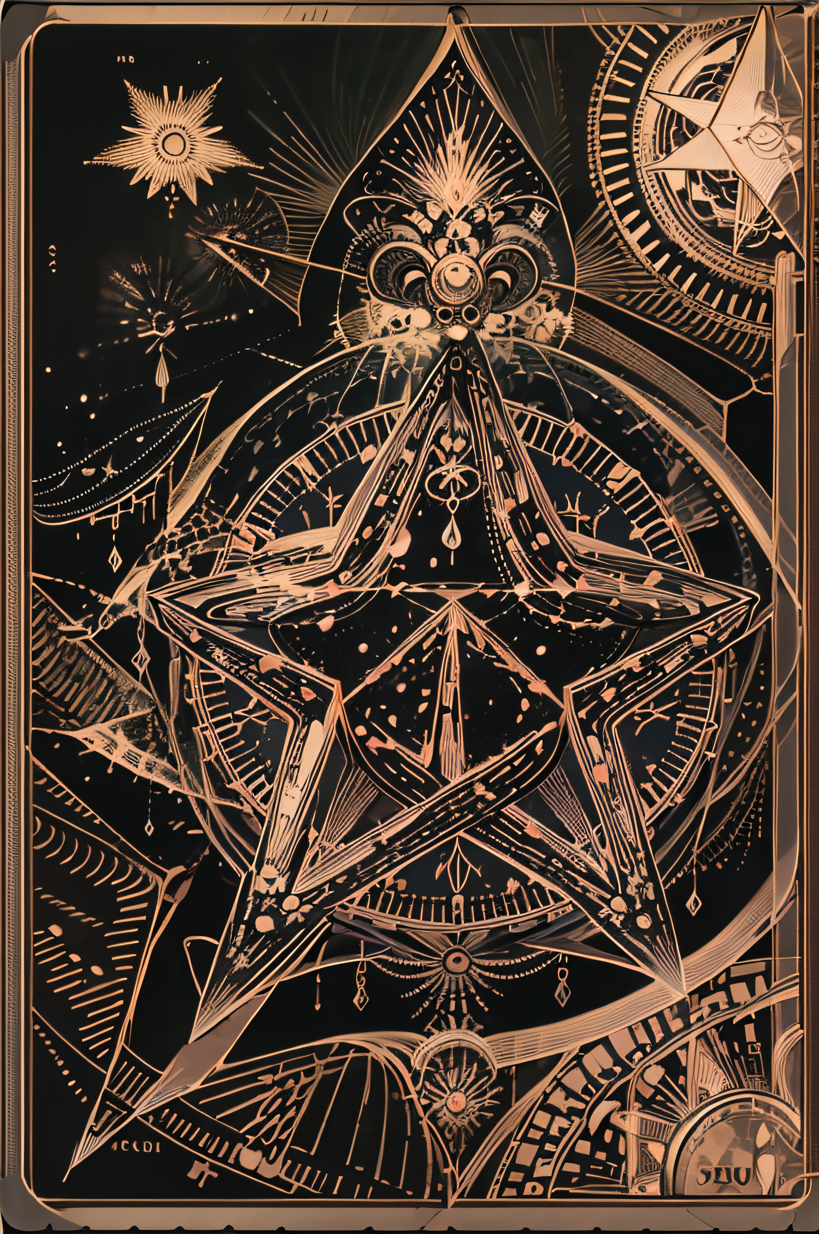 master part, melhor qualidade, soul card, Linha, a skull with a five-pointed star, simetria, right proportions, horoscope, estrela (sinal), Tarot cards, fundo escuro, zodiacStyle, Fractal de Fibonacci, geometric design