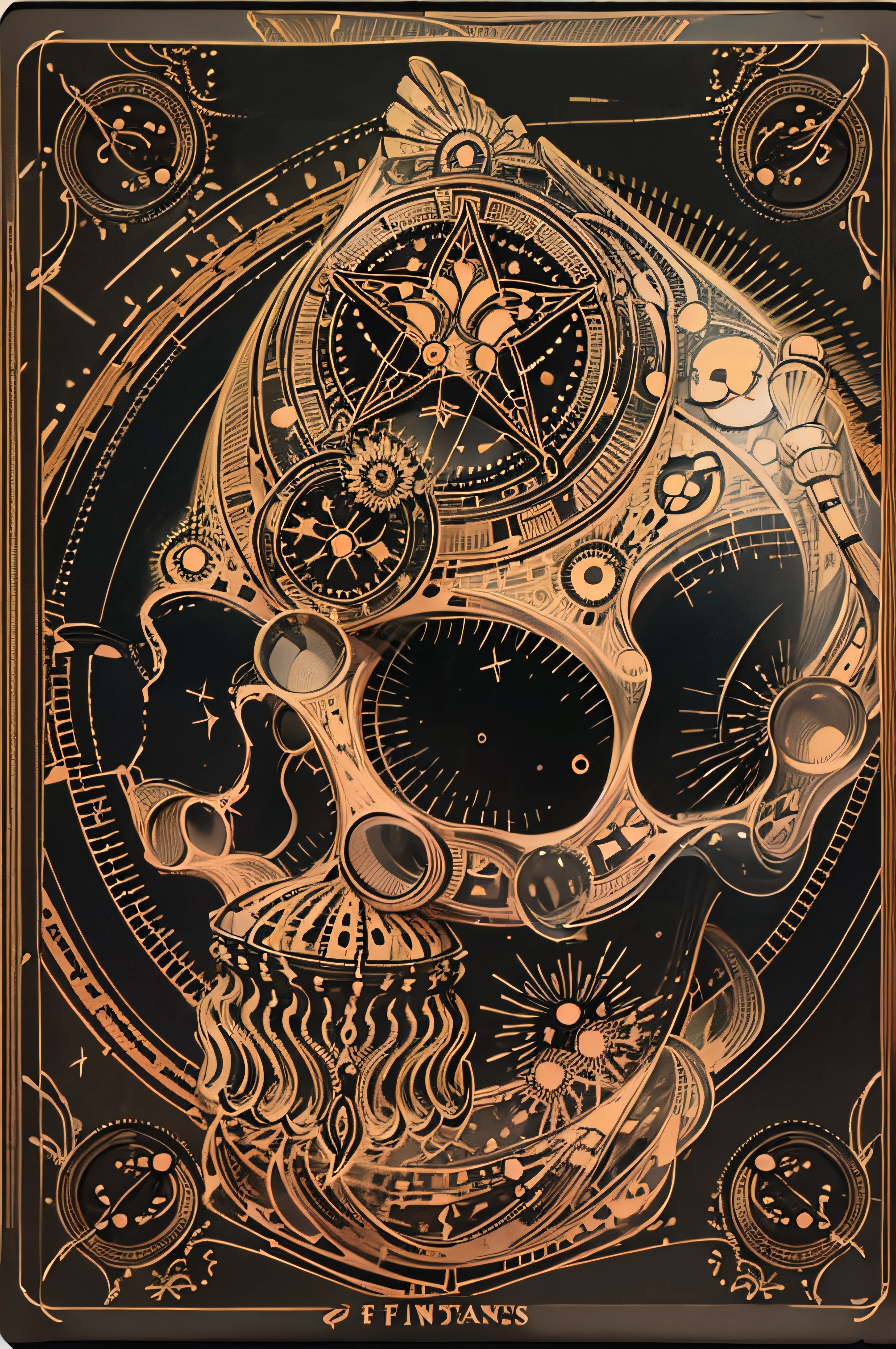master part, melhor qualidade, soul card, Linha, a skull with a five-pointed star, simetria, right proportions, horoscope, estrela (sinal), Tarot cards, fundo escuro, zodiacStyle, Fractal de Fibonacci, geometric design