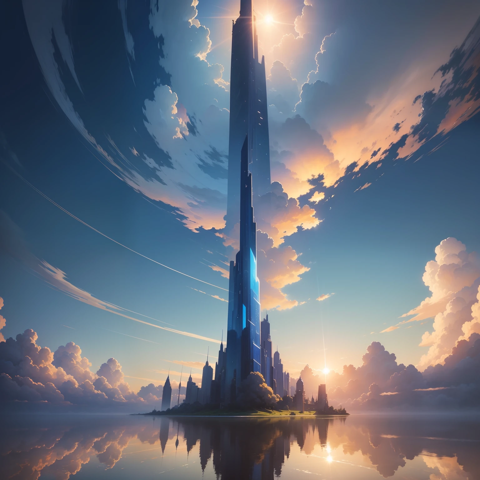 masterpiece, top-quality, (extremely detailed CG unified 8k wallpaper) (top-quality), (The best illustrations), (best shade)、Super Meticulous, blue-sky、Variety of clouds、Wonderfully beautiful、nostalgic、Looking up at the sky、Reflection of the Sun