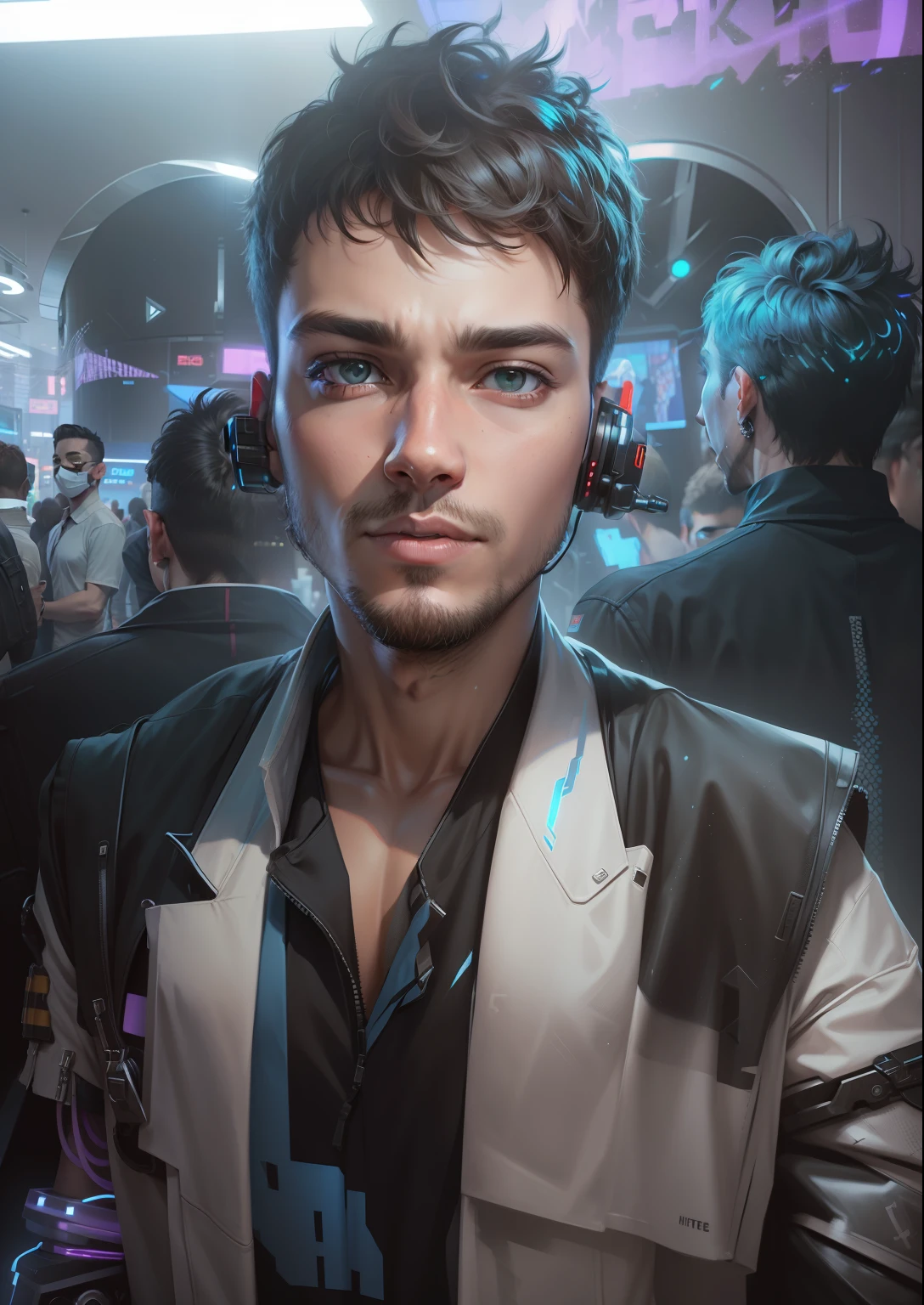 My original face and Change background cyberpunk cute boy , realistic face , High quality realistic ,8k ultra realistic,, ,