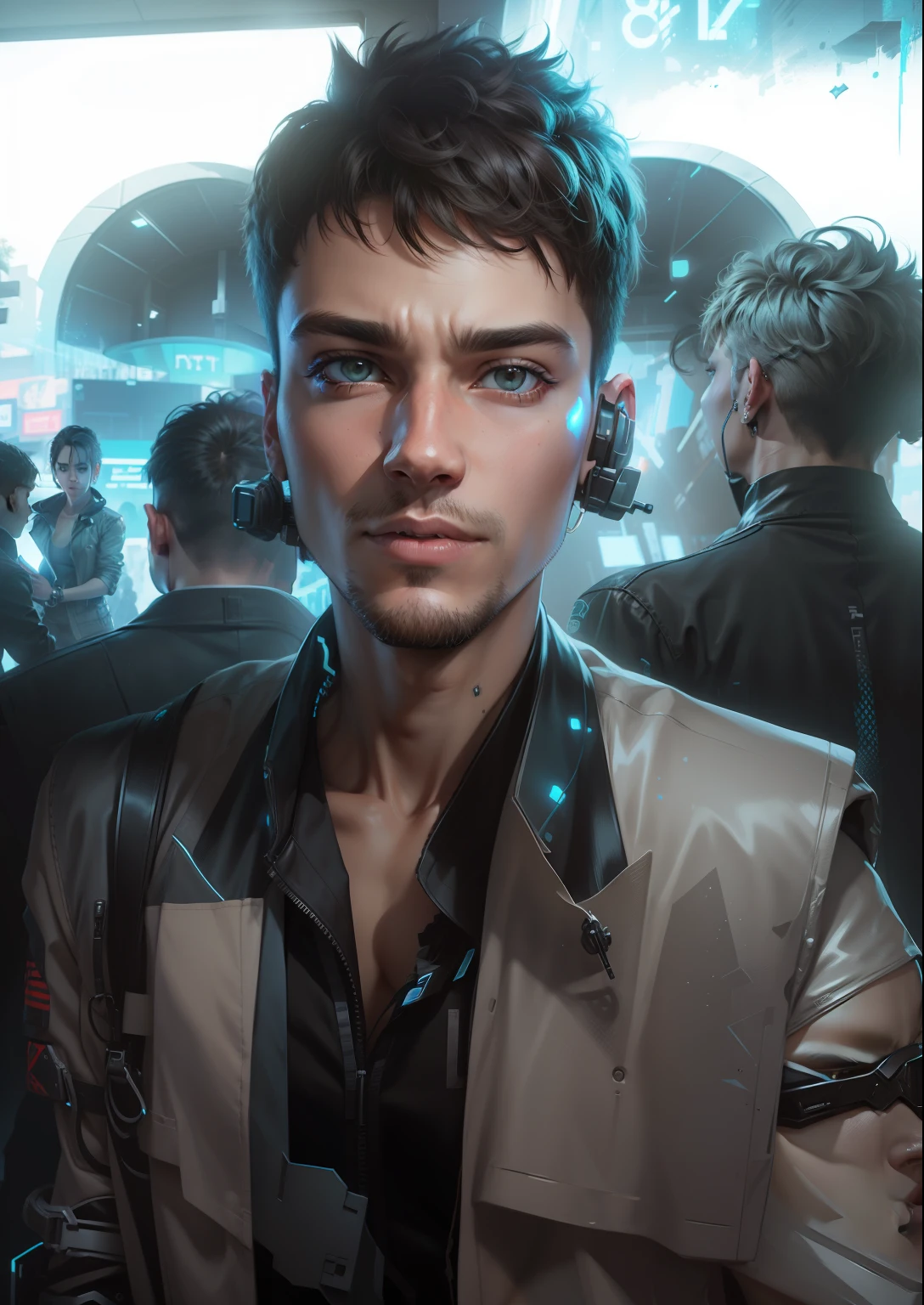 My original face and Change background cyberpunk cute boy , realistic face , High quality realistic ,8k ultra realistic,, ,