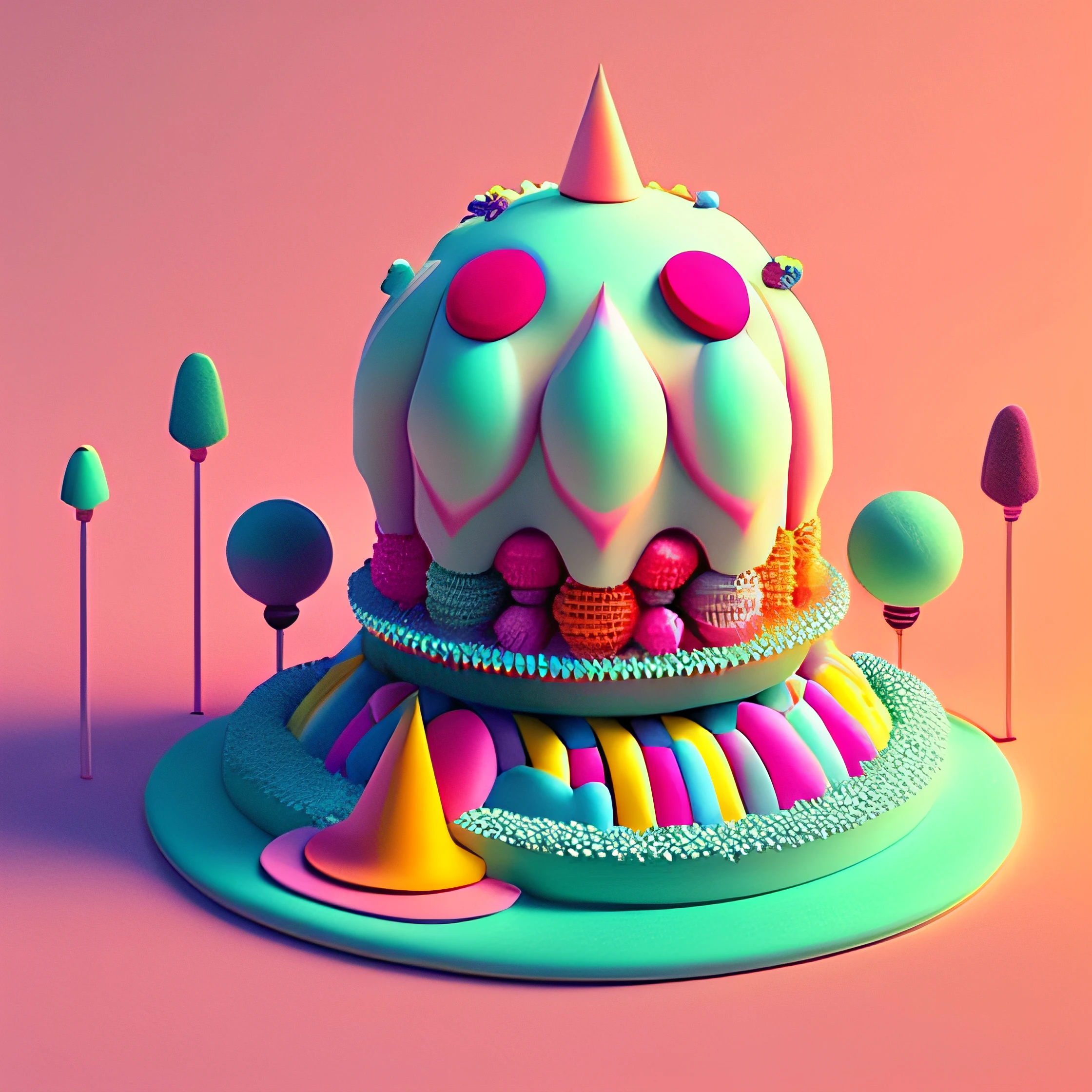 Un primer plano de una tierra de caramelos con una piruleta gigante, Bosque de dulces, Everything is made of candy, Tendencia en Behance 3 D Art, Tendencia en Behance 3D Art, Pastel colorido 3D, Beeple. Hiperrealismoo, realismo | Beeple, 3 d illutration, inspirado por Mike Winkelmann, Candyland