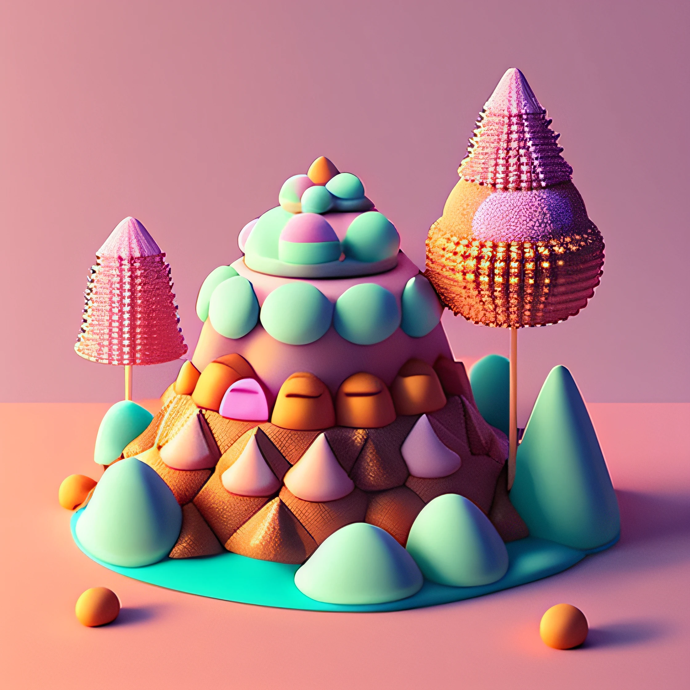 Un primer plano de una tierra de caramelos con una piruleta gigante, Bosque de dulces, Everything is made of candy, Tendencia en Behance 3 D Art, Tendencia en Behance 3D Art, Pastel colorido 3D, Beeple. Hiperrealismoo, realismo | Beeple, 3 d illutration, inspirado por Mike Winkelmann, Candyland