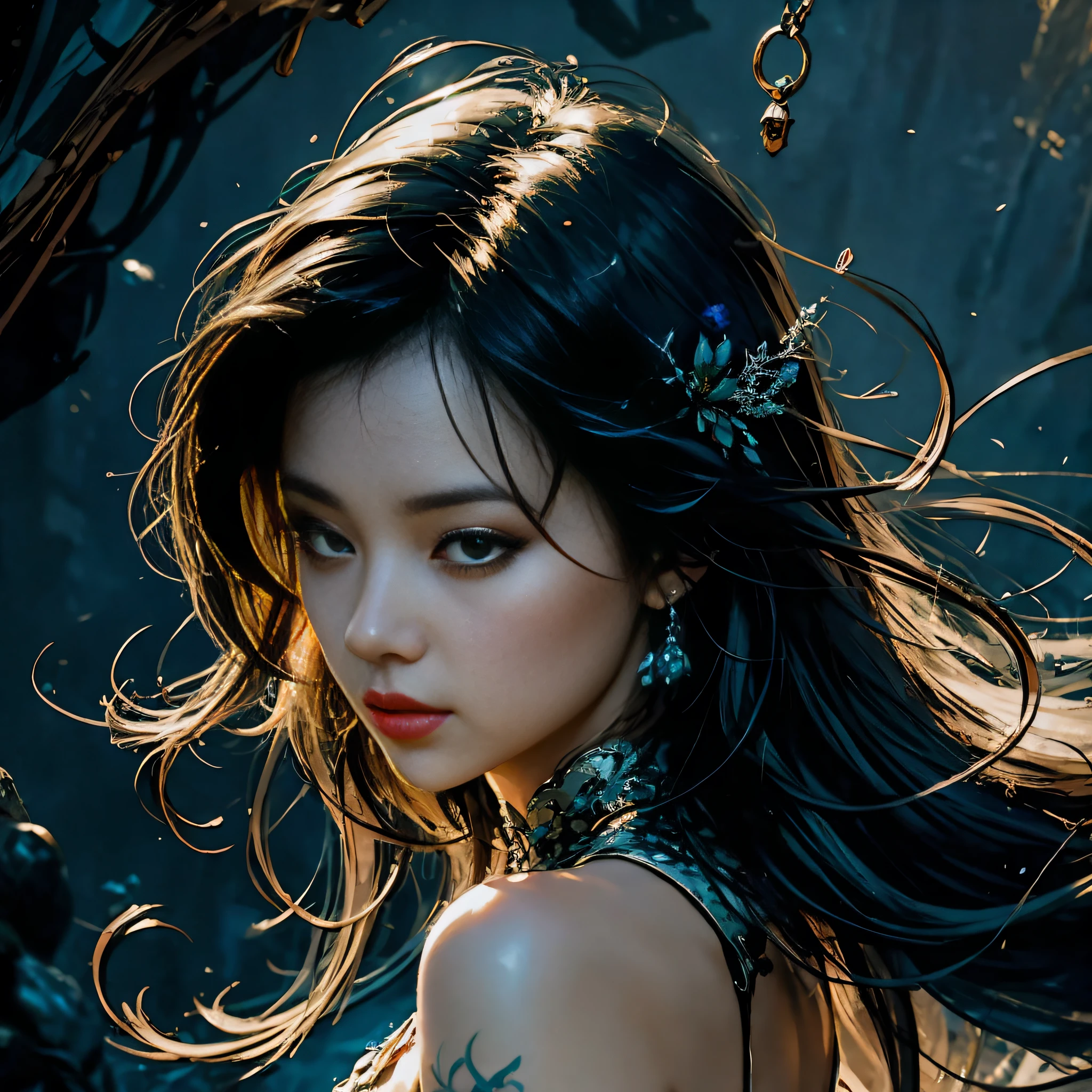 ((Gentle female character:1.2))，woman's face，Eye light，（（Hyper-detailing））），Extraordinary lighting，art painting，offcial art，统一 8k 壁纸，ultra - detailed，romanticism lain，（（tmasterpiece）），The background is blurred out，The color palette of the artwork should be based on fairy tale fantasy、Mythological fantasy and high fantasy with saturated colors。The image should have a dreamy ethereal atmosphere，Amazing facial detail，Super realistic，Fine fine skin，floated hair，Fine eye depiction, digital fantasy art ), Fantasy art style, art by wlop, Rossdraws digital painting, Phlegm sputum, phlegm | Art germ, by Yang J, Phlegm phlegm art, Artgerm et WLOP, author：Fan Qi, karol bak uhd