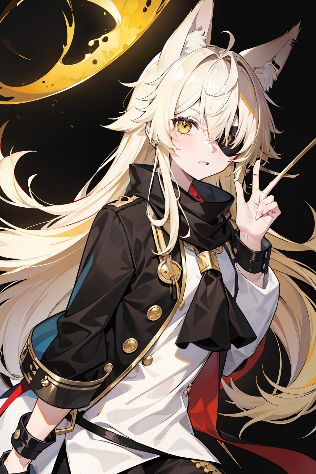 Kizi,Wolf ears,eye patch over left eye,long whitr hair,Brownish-yellow hair