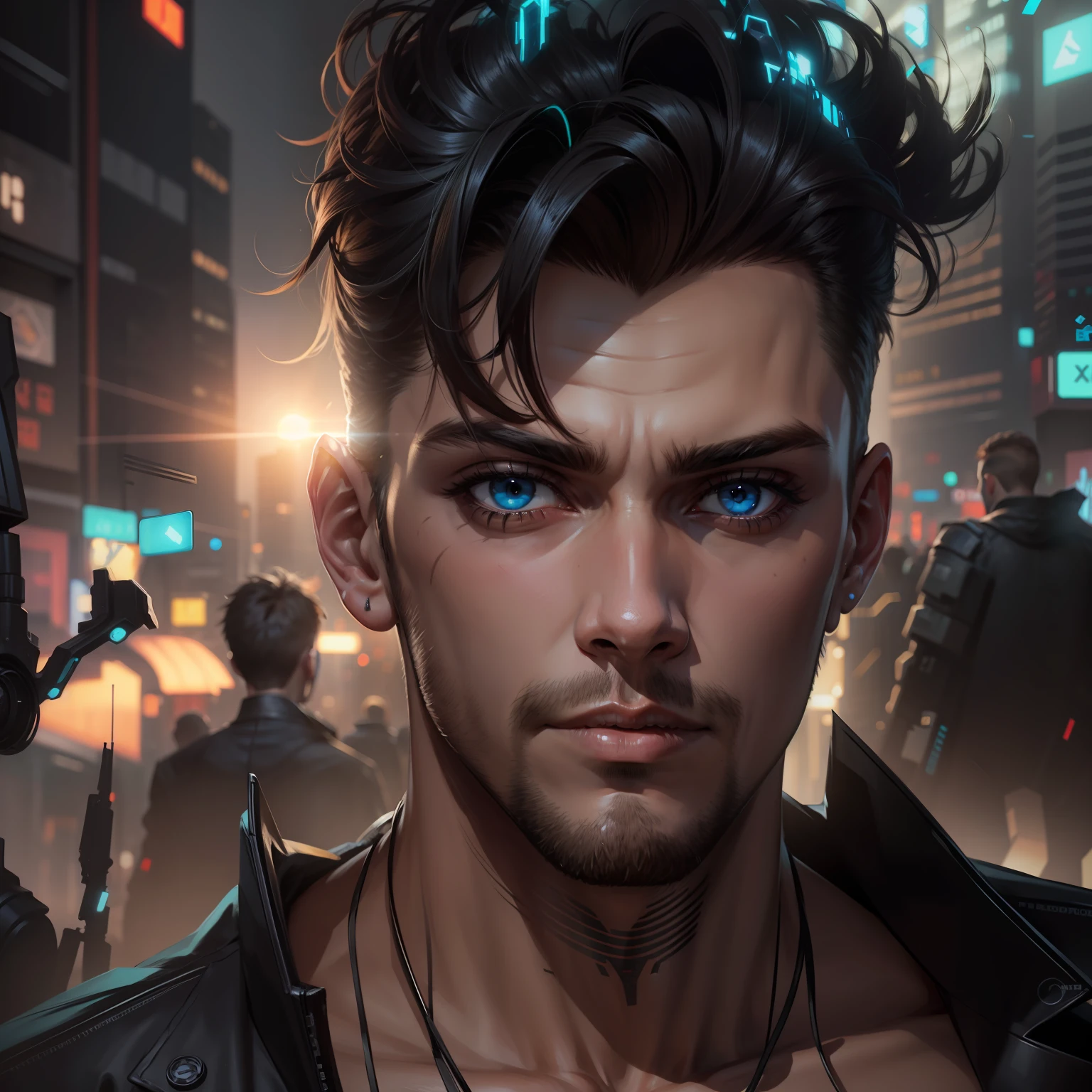Change background cyberpunk handsome boy, realistic face, 8k, ultra realistic