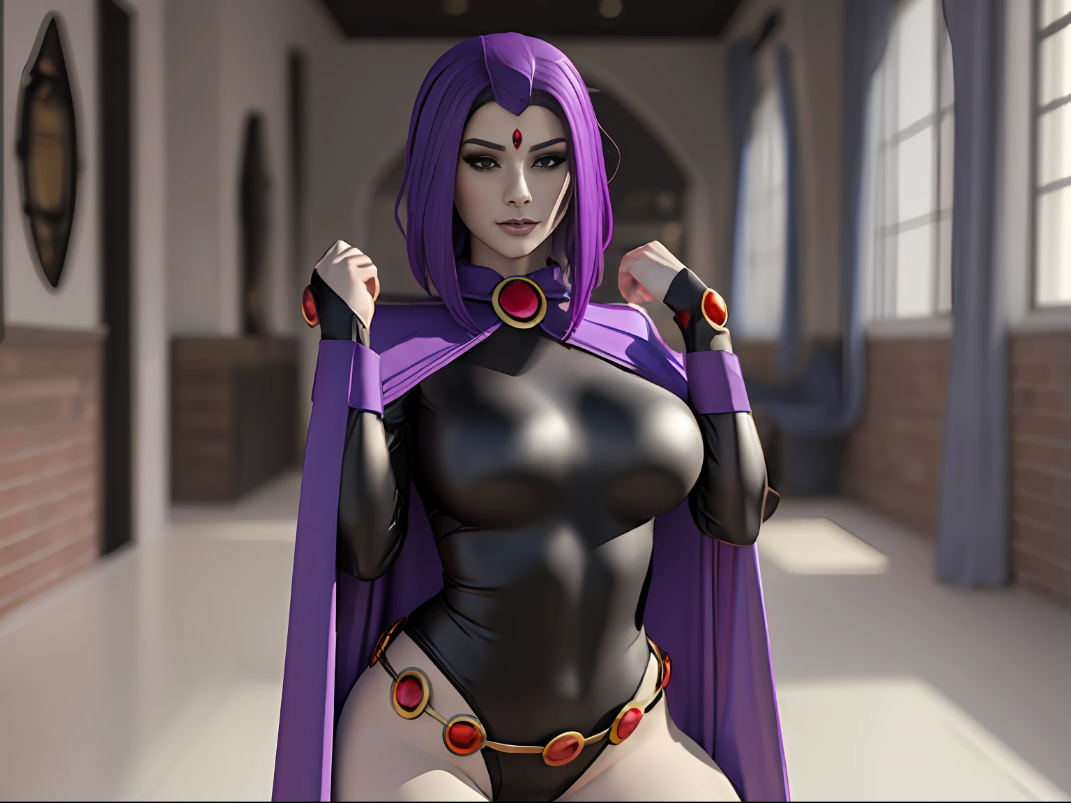 ((raven)), Dedc comics, con leotardo negro, sexy,(( Amazing tits)) ((parece un modelo 3d)) 
Delgado sexy,((una sola chica)) muslos grandes y torneados, lleva su ropa ajustada en el fondo se puede ver una ((noche)) ((de noche))  ,8k, hiperrealista, todo parece un renderizado de motor irreal ((Vista de cuerpo completo)) Pose caliente perfecta para el, , Como estilo de renderizado de motor irreal, aesthetic, Sorprendentemente hermoso momento sincero, full body, vintage aesthetic, cuerpo completo,35mm film feel, 16k, lumen –ar 9:16 –v 5.1 –q 2 –c 6 –style raw ,Los muslos grandes torneados usan su ropa ajustada, (((tetas grandes)))imagen de noche ((perfecto))