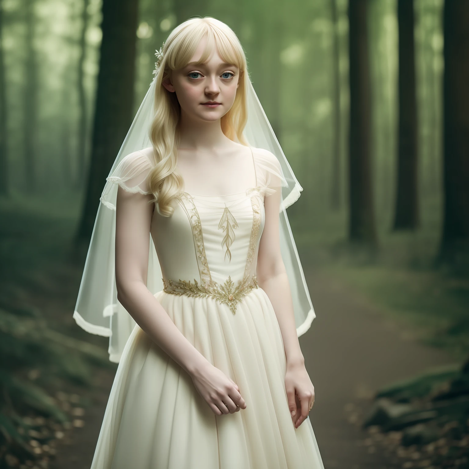 blond woman in fairy dress, standing, dakota fanning, soft portrait shot 8 k, female portrait, james jean soft light 4k, james jean soft light 4 k, a still of an ethereal