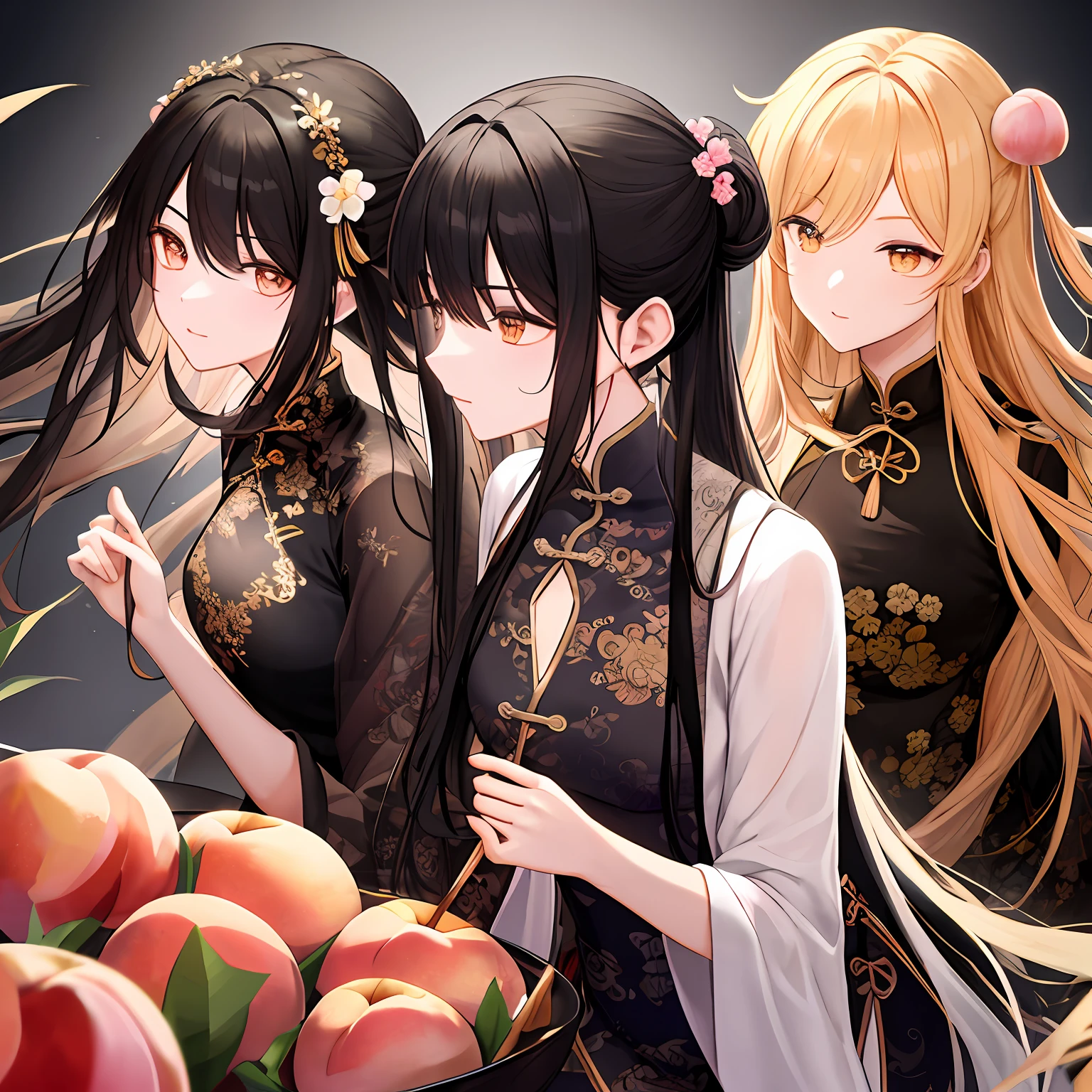 beautiful man，black color hair，Golden peach blossom eyes，long whitr hair，China-style
