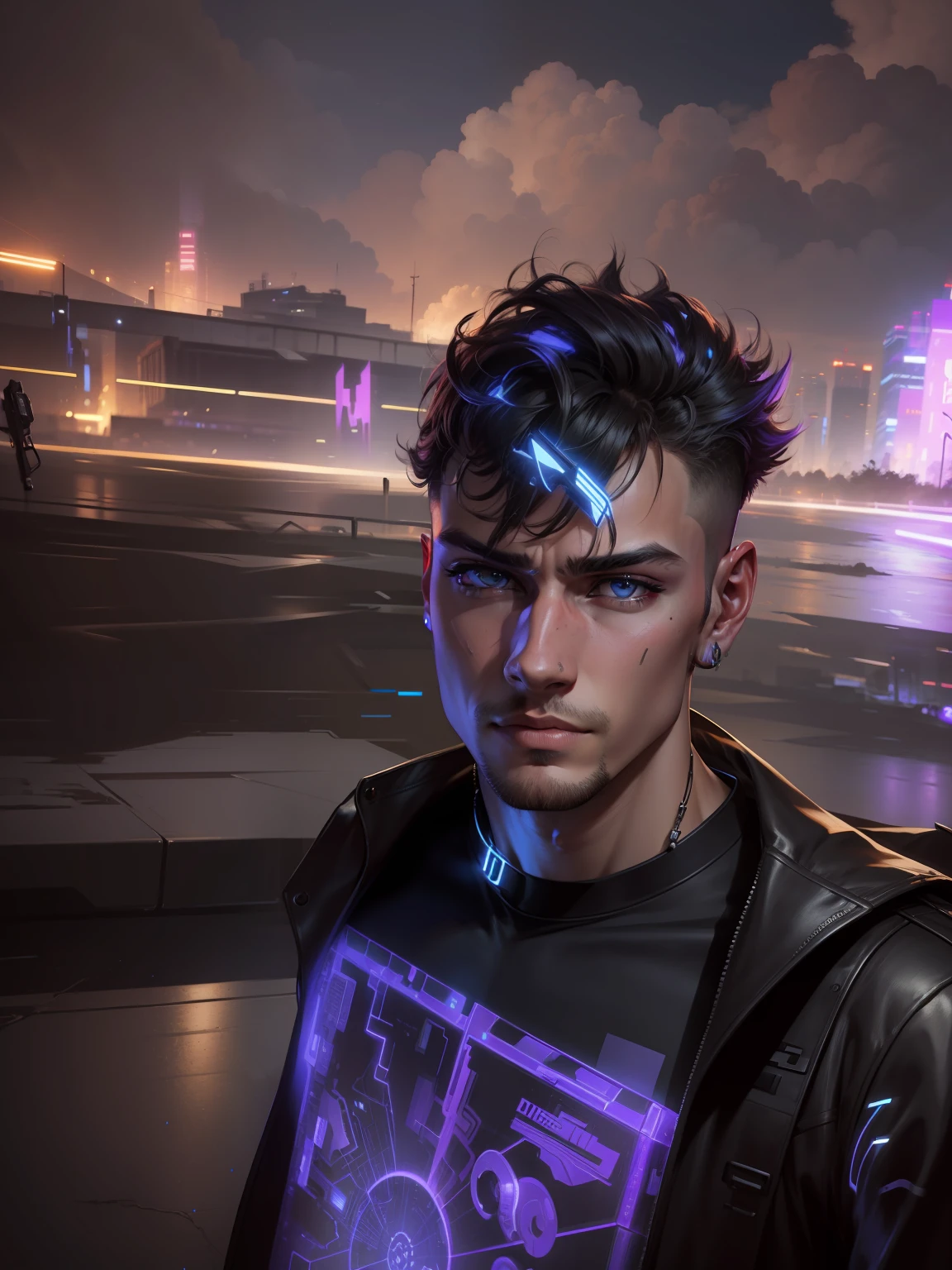 Change background cyberpunk handsome boy, realistic face, 8k, ultra realistic