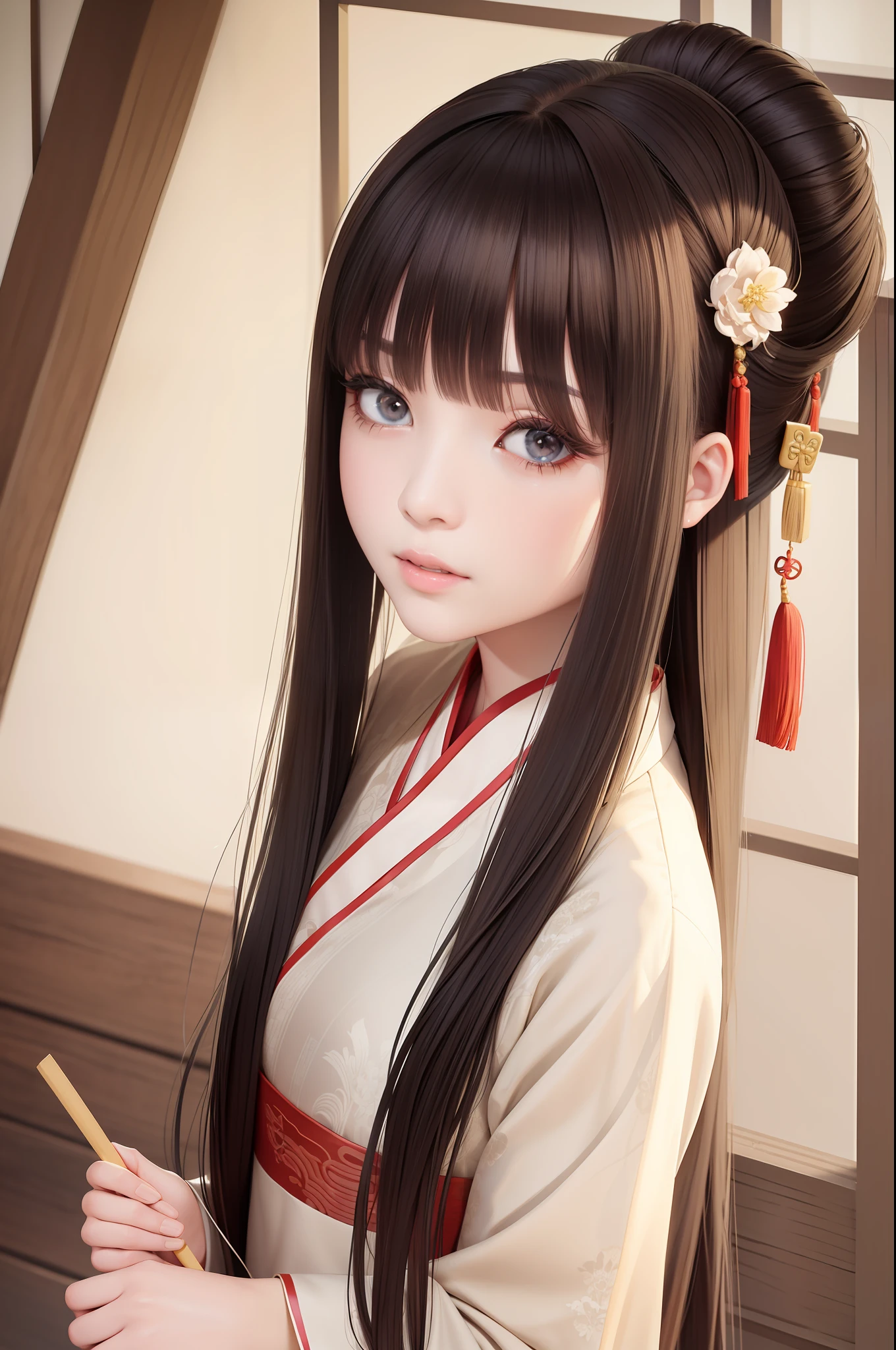 Light and shadow combined,Beautiful,Chinese ancient style,Hanfu,brunette color hair,