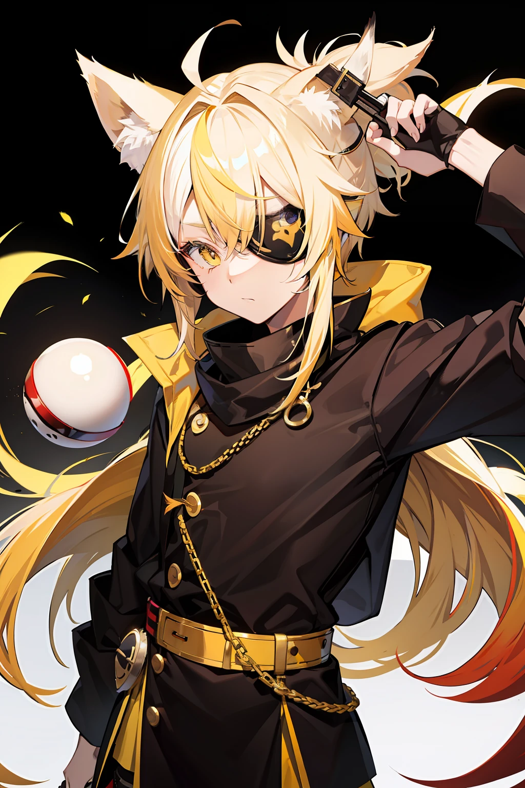 Kizi，Wolf ears，eye patch over left eye，Ball head，Brownish-yellow hair