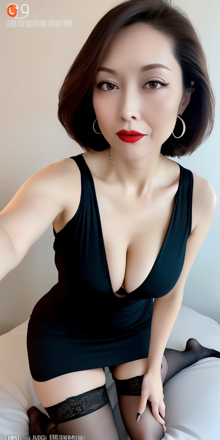 sexy pose, night, face, sweaty, full lust expression, ((((masterpiece)))), ((highest quality)), ((complex details)), (surreal)), absurd resolution,, mature woman, point of view, very detailed, illustration, ((((1girl))), (((big)), perfect hands, detailed fingers, beautiful detailed eyes, short hair, brown eyes, name tag, CEO, cleavage, iridescent see-through dress, black choker, earrings, stockings, detailed background, perfect eyes, seductive eyes, viewer looking from the front, expression inviting a man, wide open legs, crotch open, nymphomaniac, perverted woman,