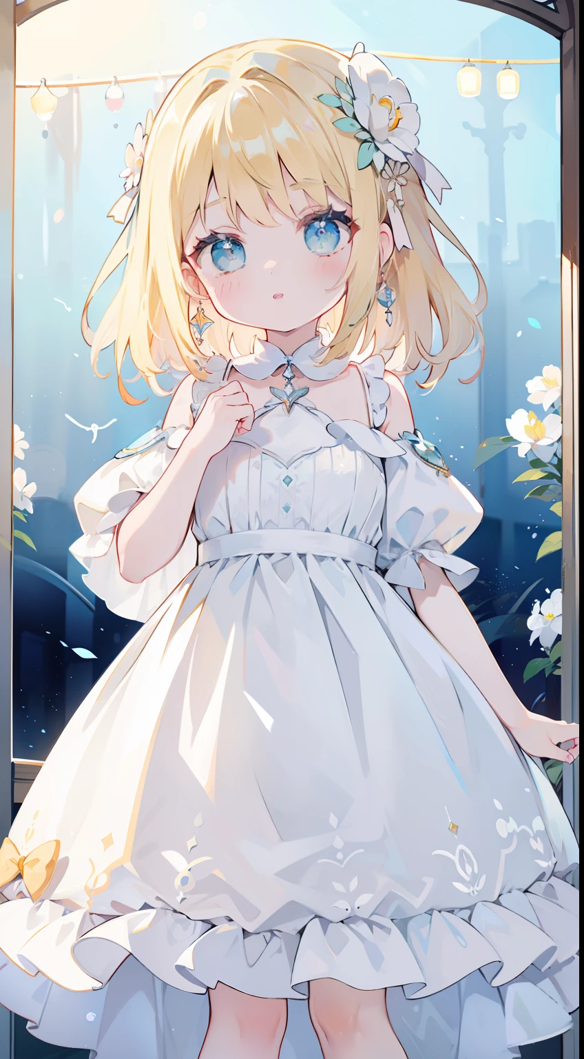 masterpiece、Top image quality、top-quality、cute little、One Girl、Light color dresses、Gradient Dresses、a blond、light blue eyes