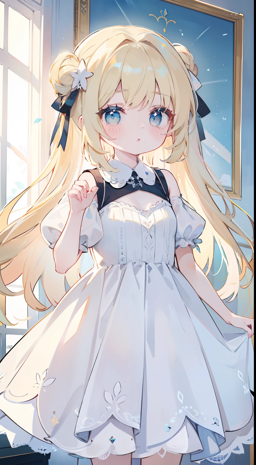 masterpiece、Top image quality、top-quality、cute little、One Girl、Light color dresses、Gradient Dresses、a blond、light blue eyes