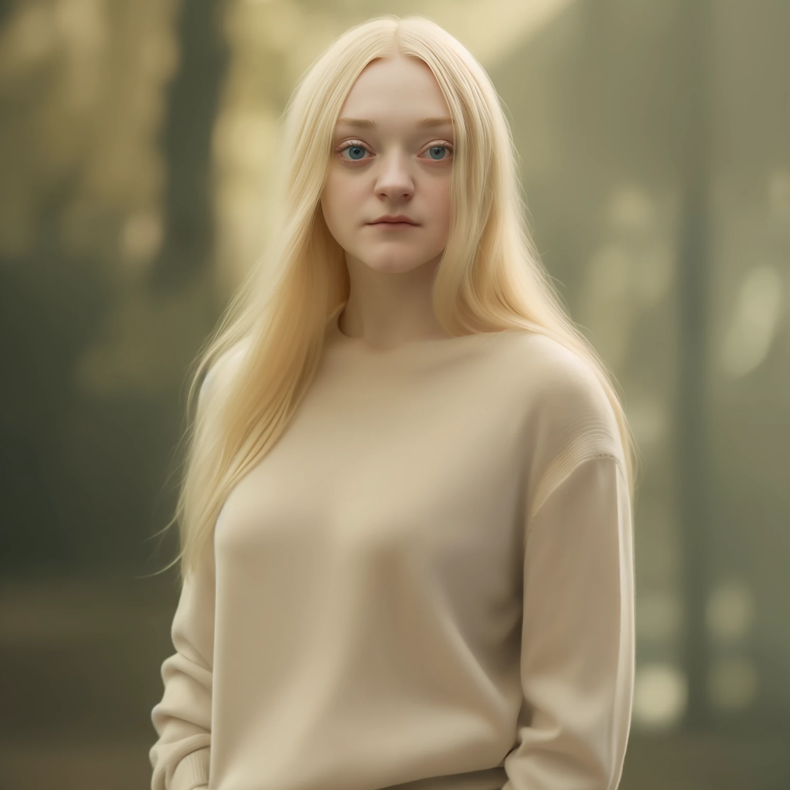 blond woman in sweater, standing, dakota fanning, soft portrait shot 8 k, female portrait, james jean soft light 4k, james jean soft light 4 k, a still of an ethereal