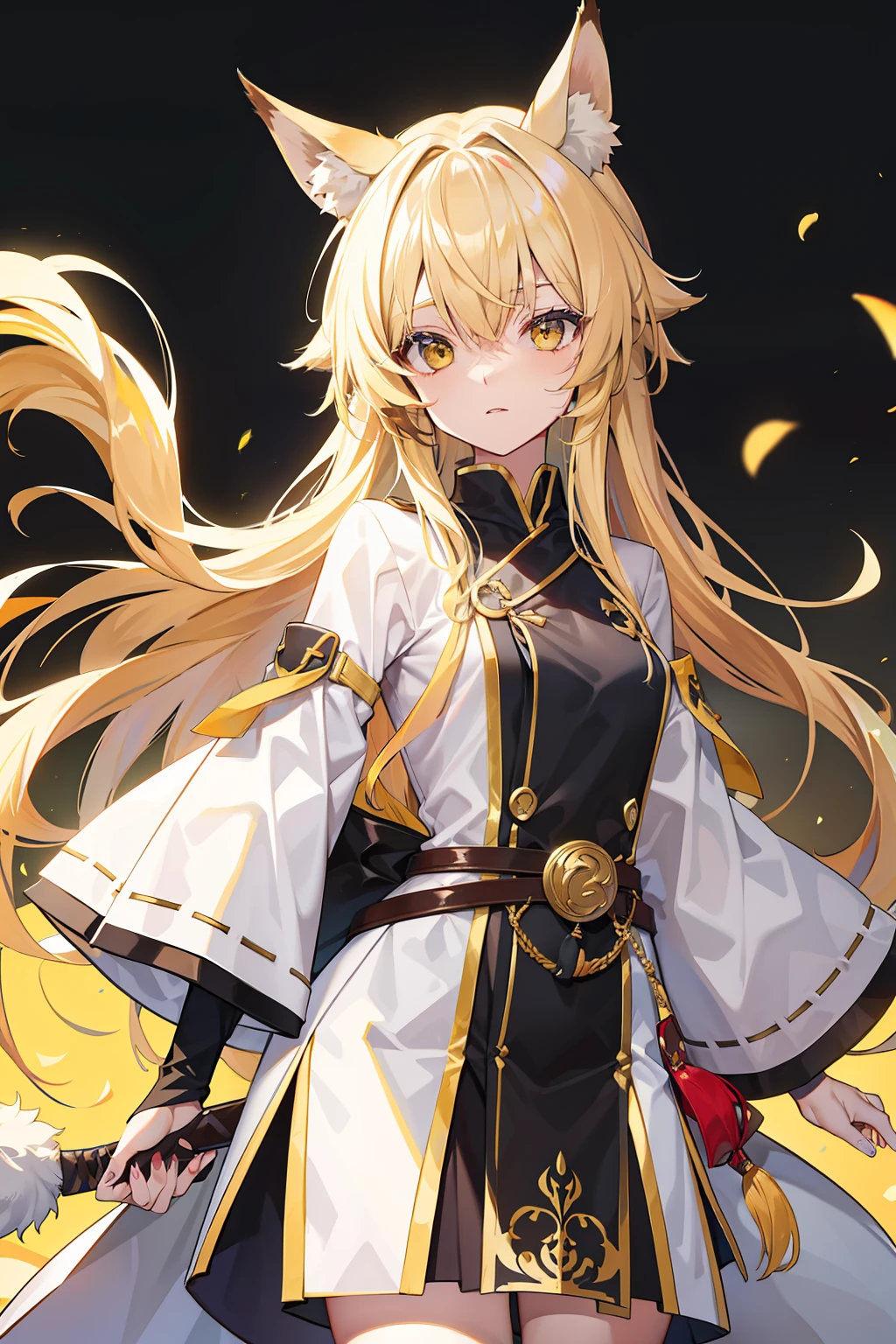 Kizi，Wolf ears，Hair covers the left eye，Brownish-yellow hair，dual horsetail