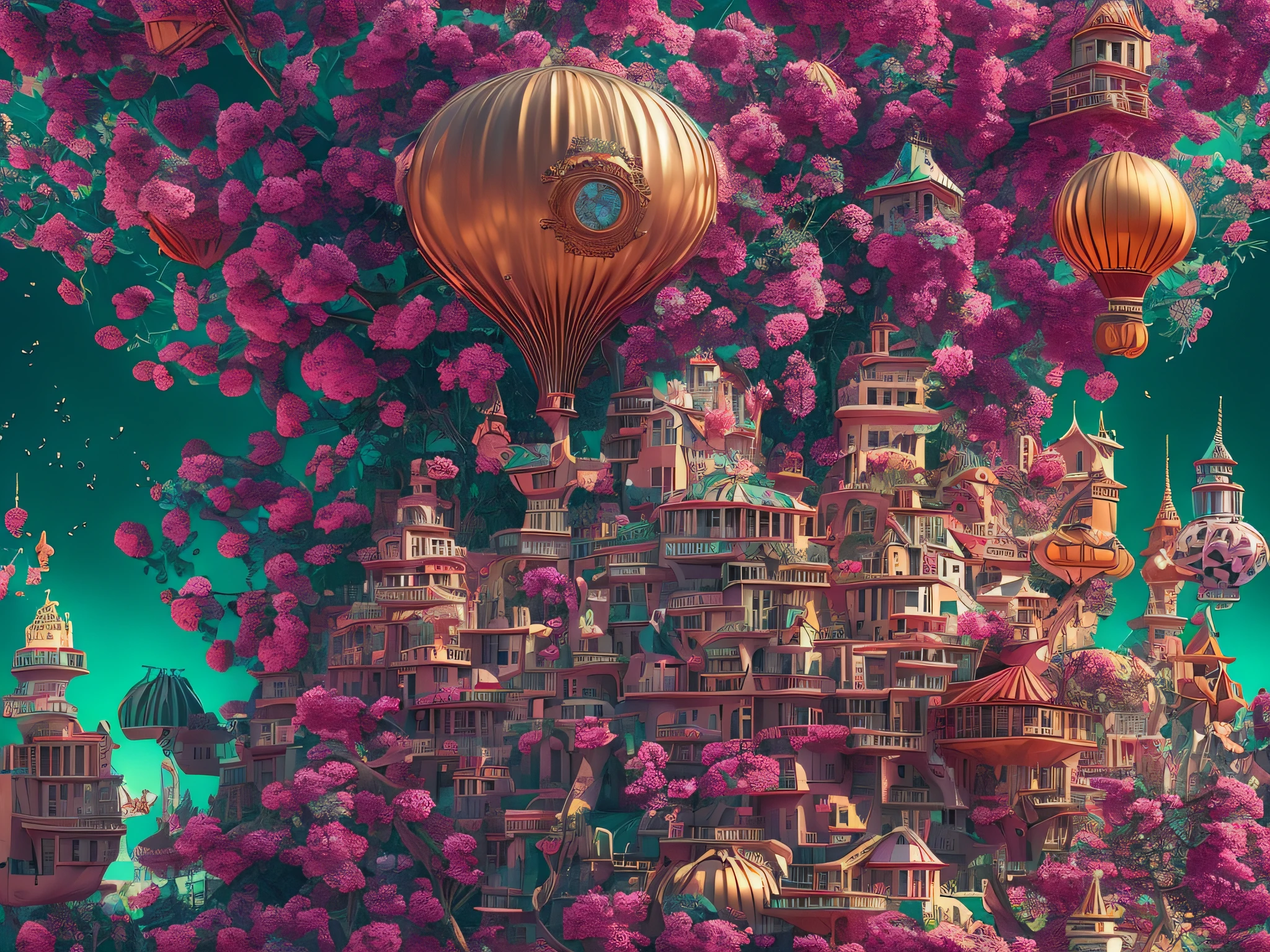 An island floating in the air,There's a whole city on it, with a realistic touch.,rays of sunshine,ealistic,3D,No Man,Cinematic lighting,masterpiece,ultra-clear,extreme hight detai whimsical atmosphere, vibrant colors, intricate details, Nikon Z7 II camera, Adobe Photoshop software, Hayao Miyazaki, Studio Ghibli, Christopher Nolan, Alexander McQueen, Guo Pei